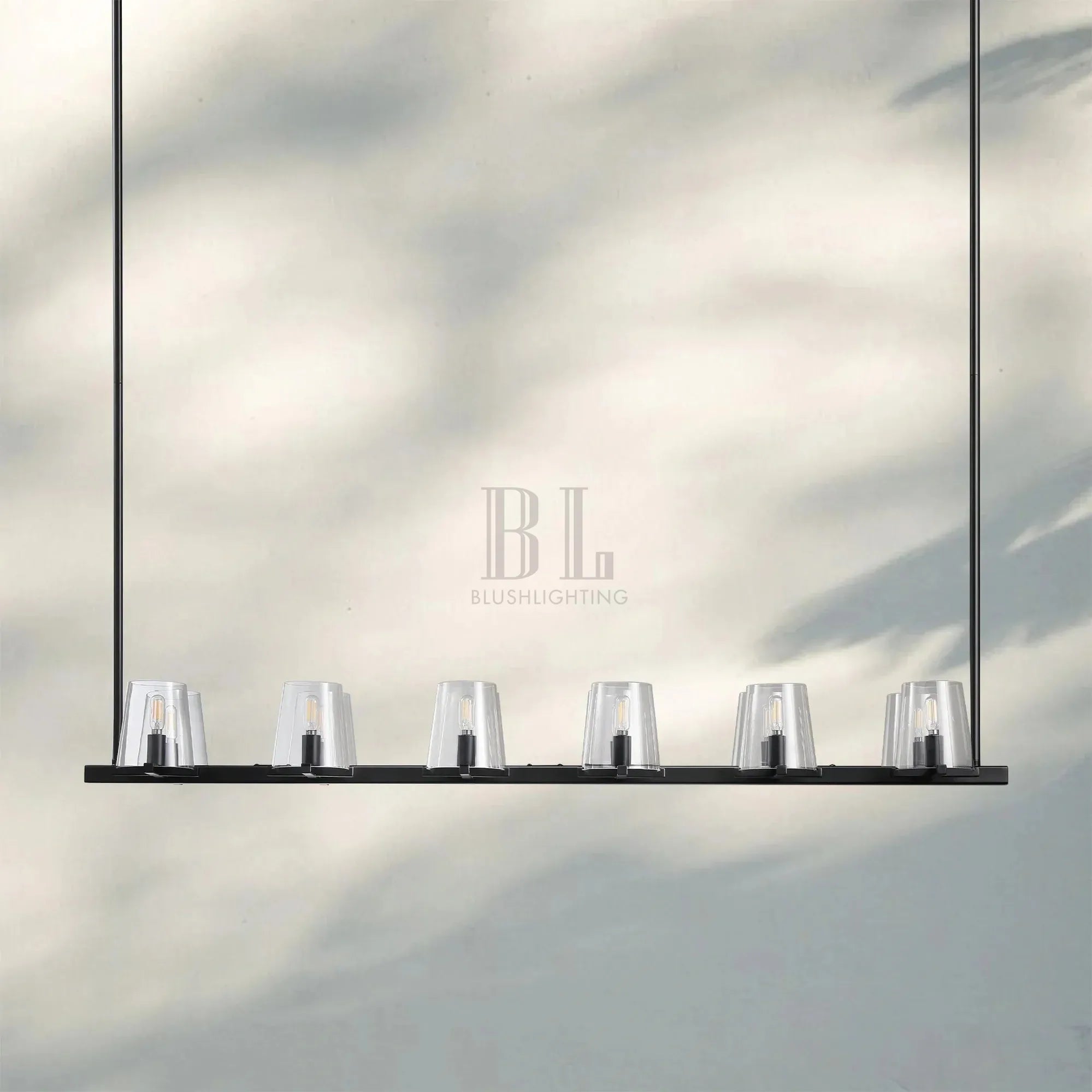 Pauilla Claar Glass Linear Chandelier-Linear 49" 10-Ligth-Matte Black-