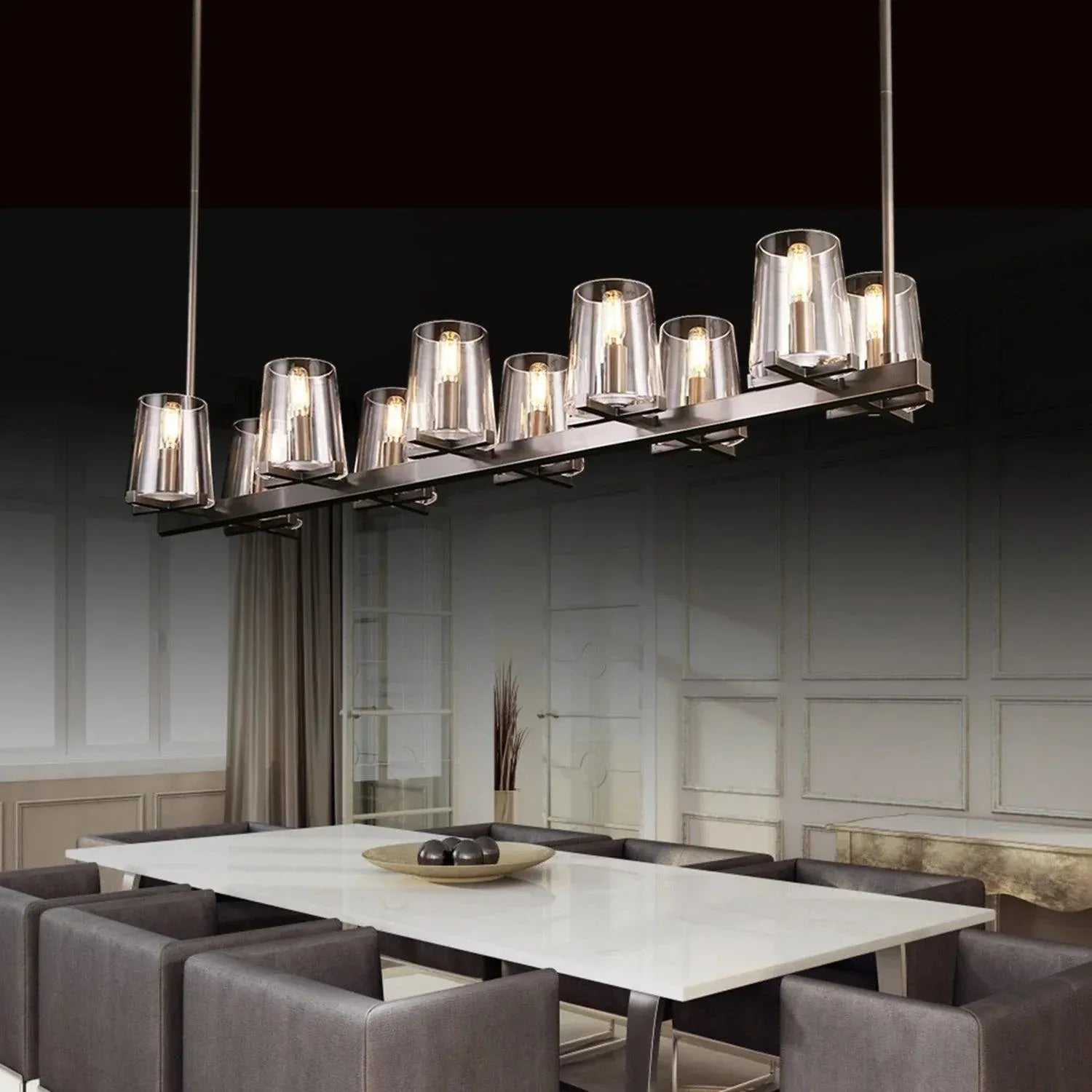 Pauilla Claar Glass Linear Chandelier 49"60"-Linear 49" 10-Ligth-Polished Nickel-Blushlighting