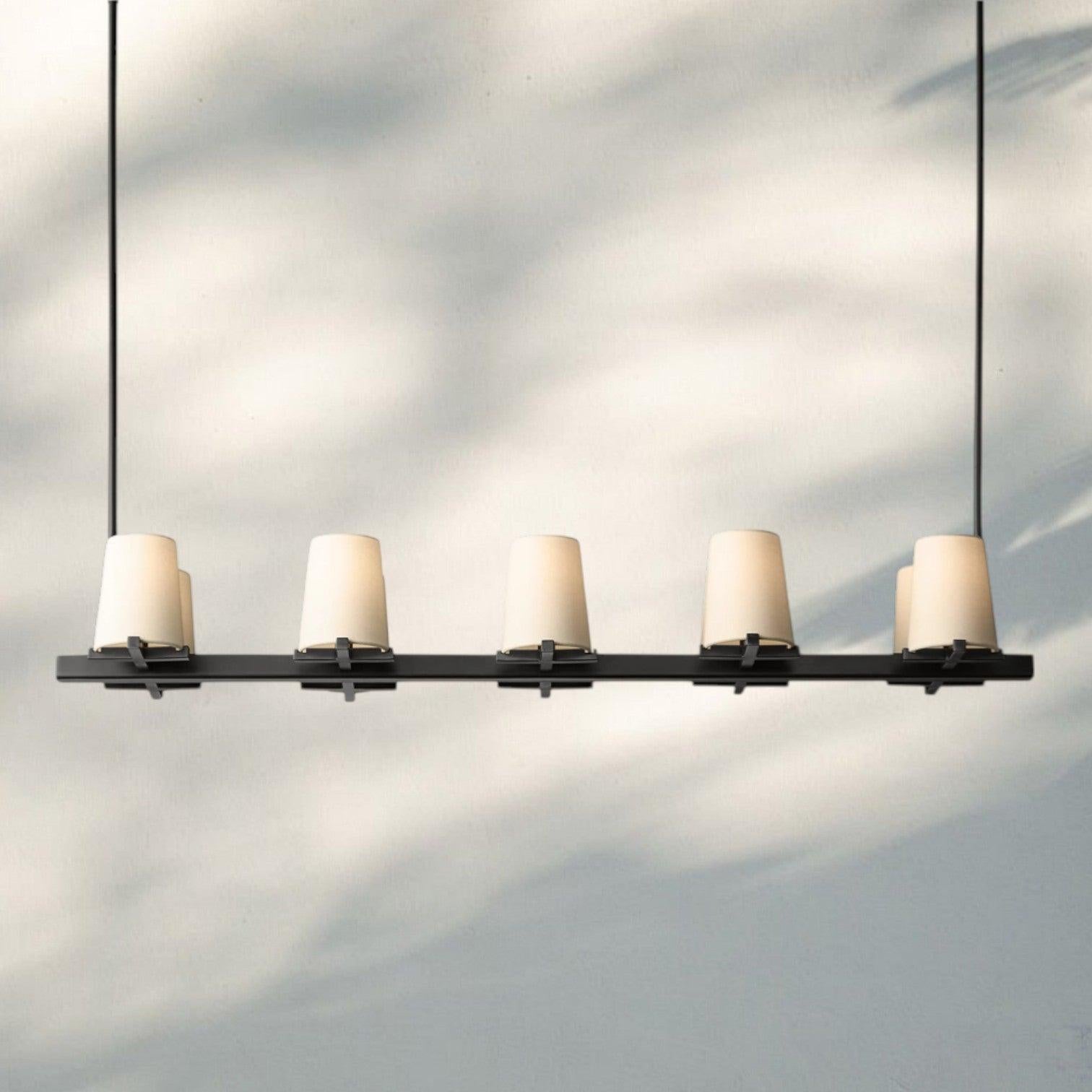 Pauilla Fabric Shade Linear Chandelier 49" 60”-49'' 10-Light-Bronze-