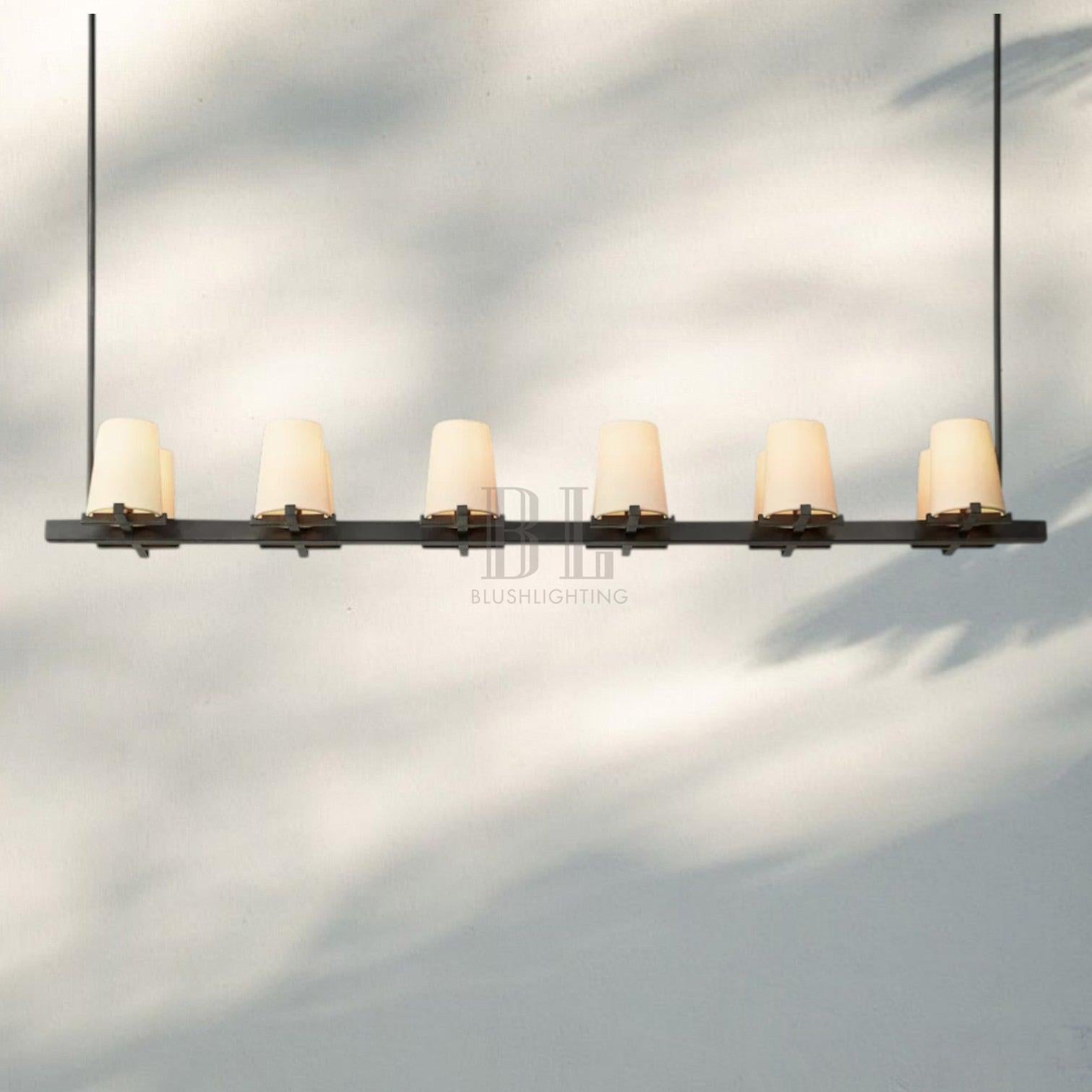 Pauilla Fabric Shade Linear Chandelier 49" 60”-60'' 12-Light-Bronze-