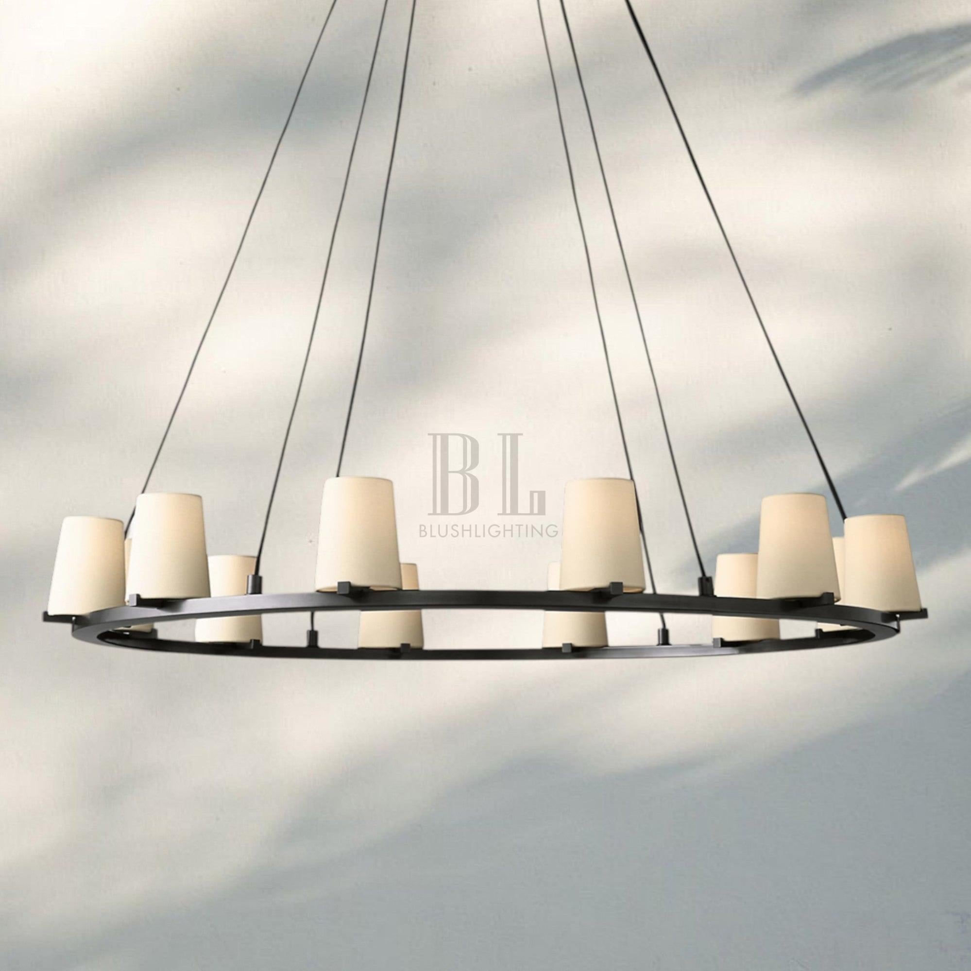 Pauilla Fabric Shade Round Chandelier 36" 48" 60″-48“ 12-Light-Bronze-