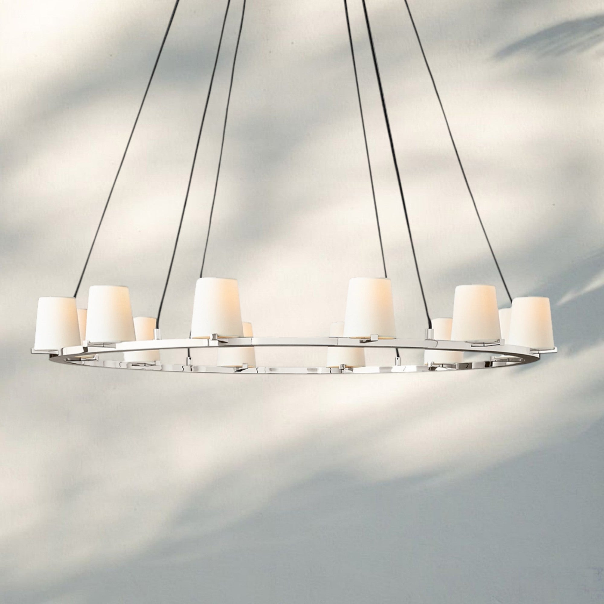 Pauilla Fabric Shade Round Chandelier 36" 48" 60″-48“ 12-Light-Polished Nickel-