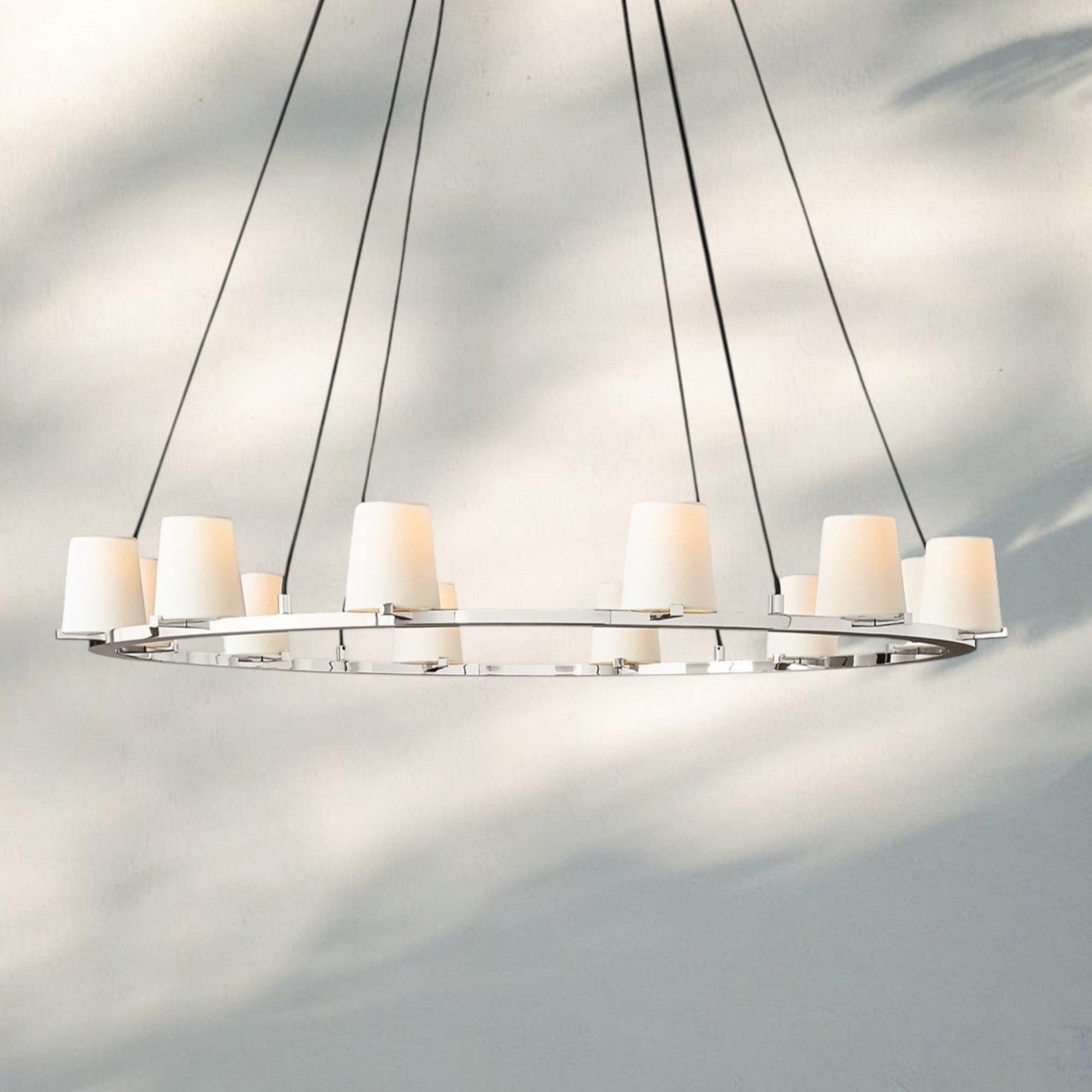 Pauilla Fabric Shade Round Chandelier 36" 48" 60″-48“ 12-Light-Polished Nickel-