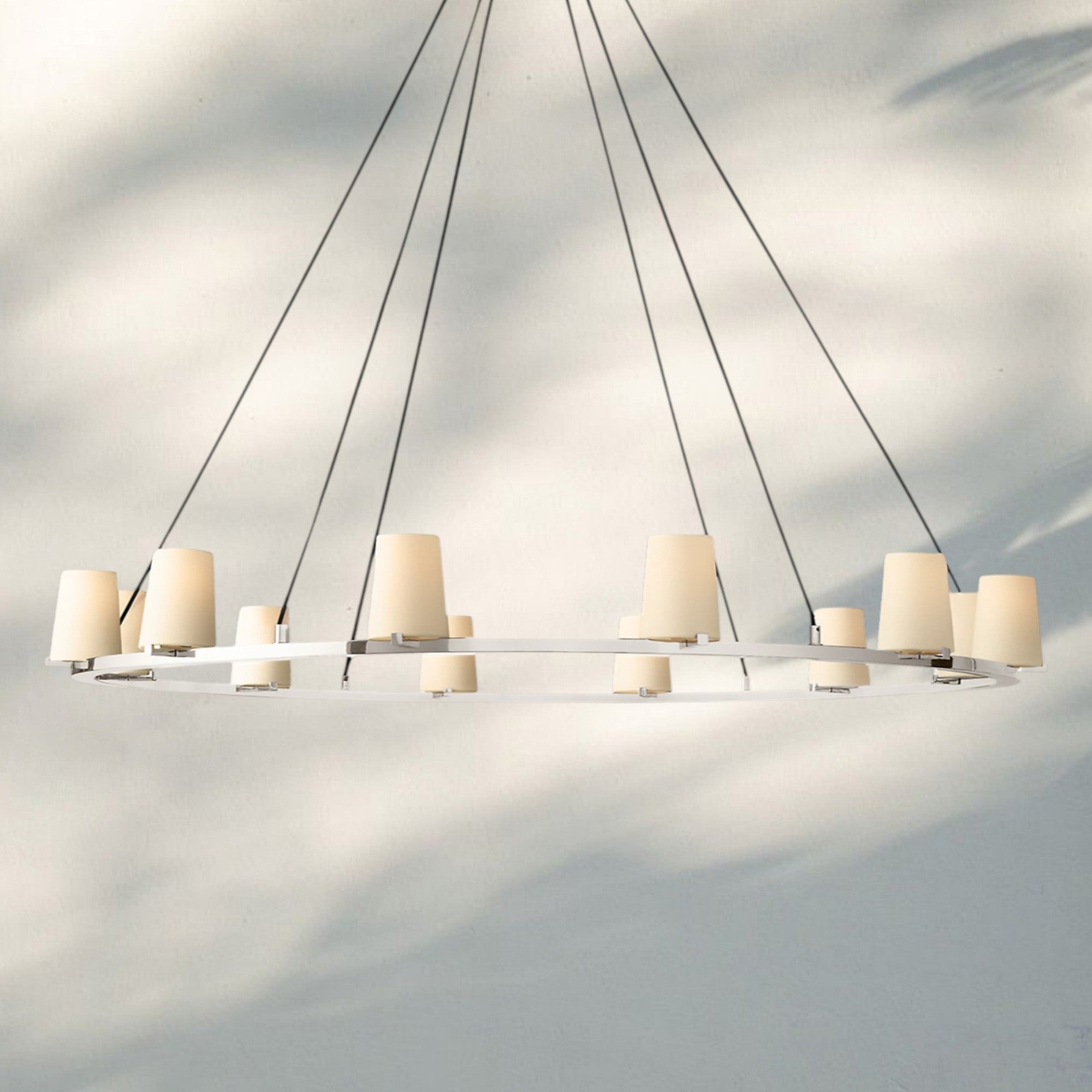 Pauilla Fabric Shade Round Chandelier 36" 48" 60″-60” 12-Light-Polished Nickel-