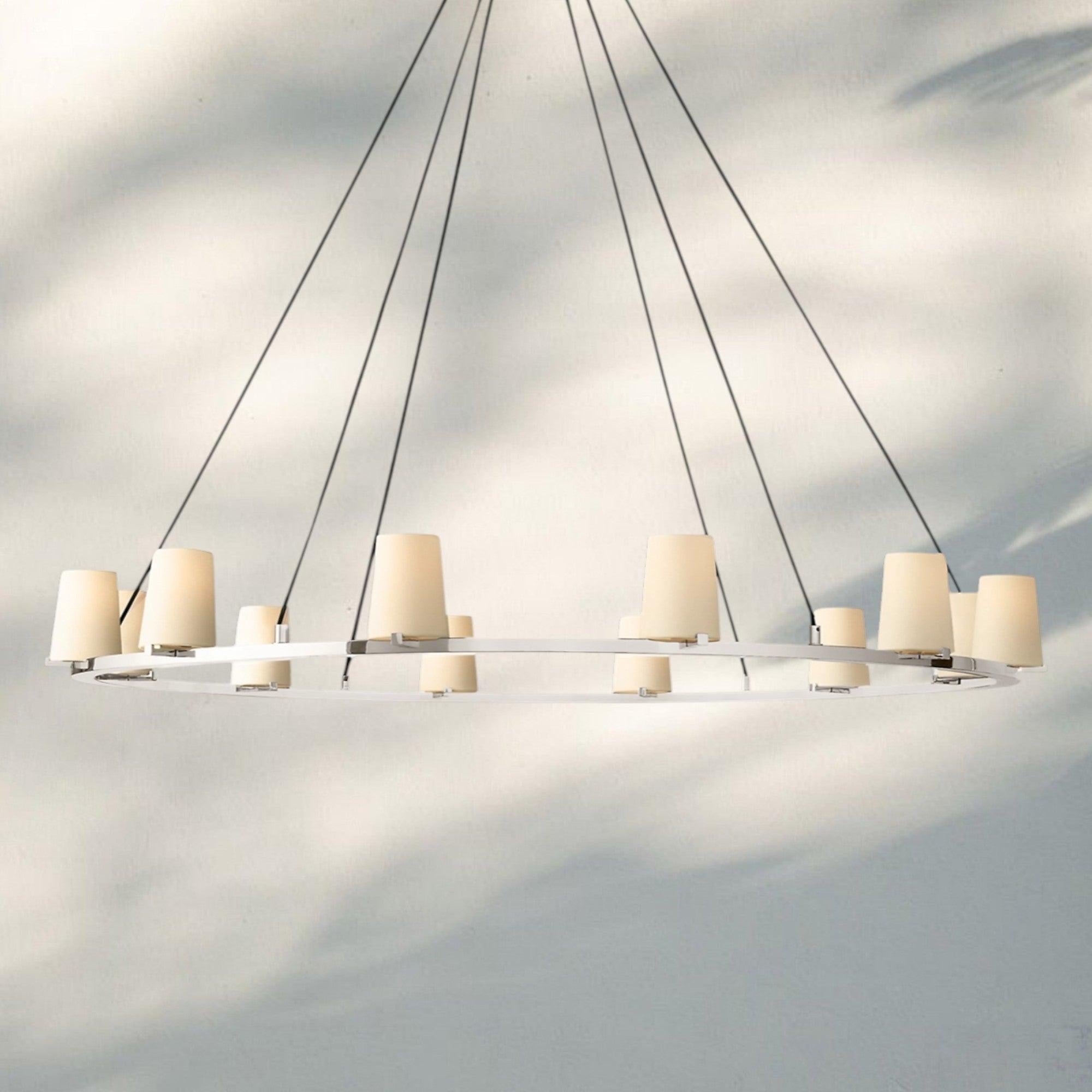 Pauilla Fabric Shade Round Chandelier 36" 48" 60″-60” 12-Light-Polished Nickel-