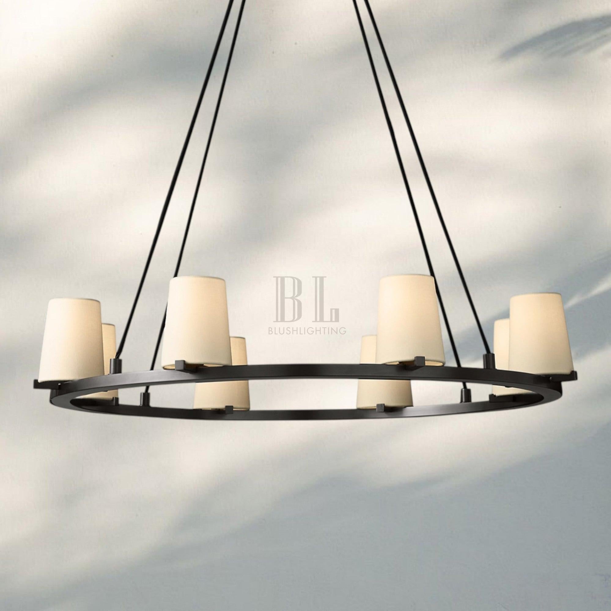 Pauilla Fabric Shade Round Chandelier 36" 48" 60″-36" 8-Light-Bronze-