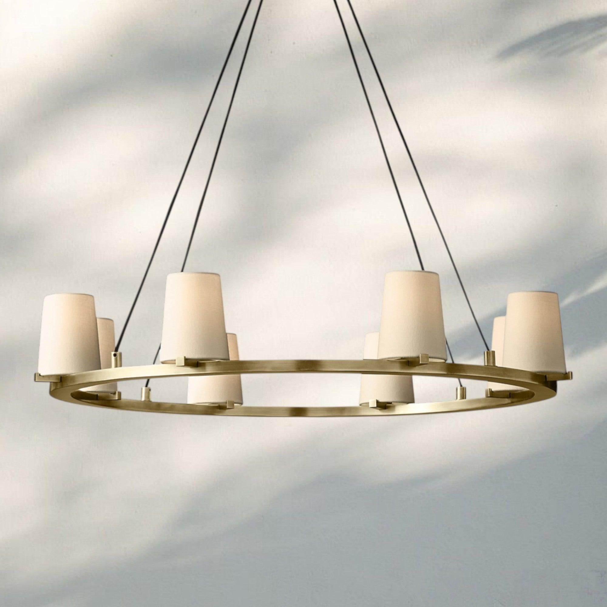 Pauilla Fabric Shade Round Chandelier 36" 48" 60″-36" 8-Light-Lacquered Burnished Brass-