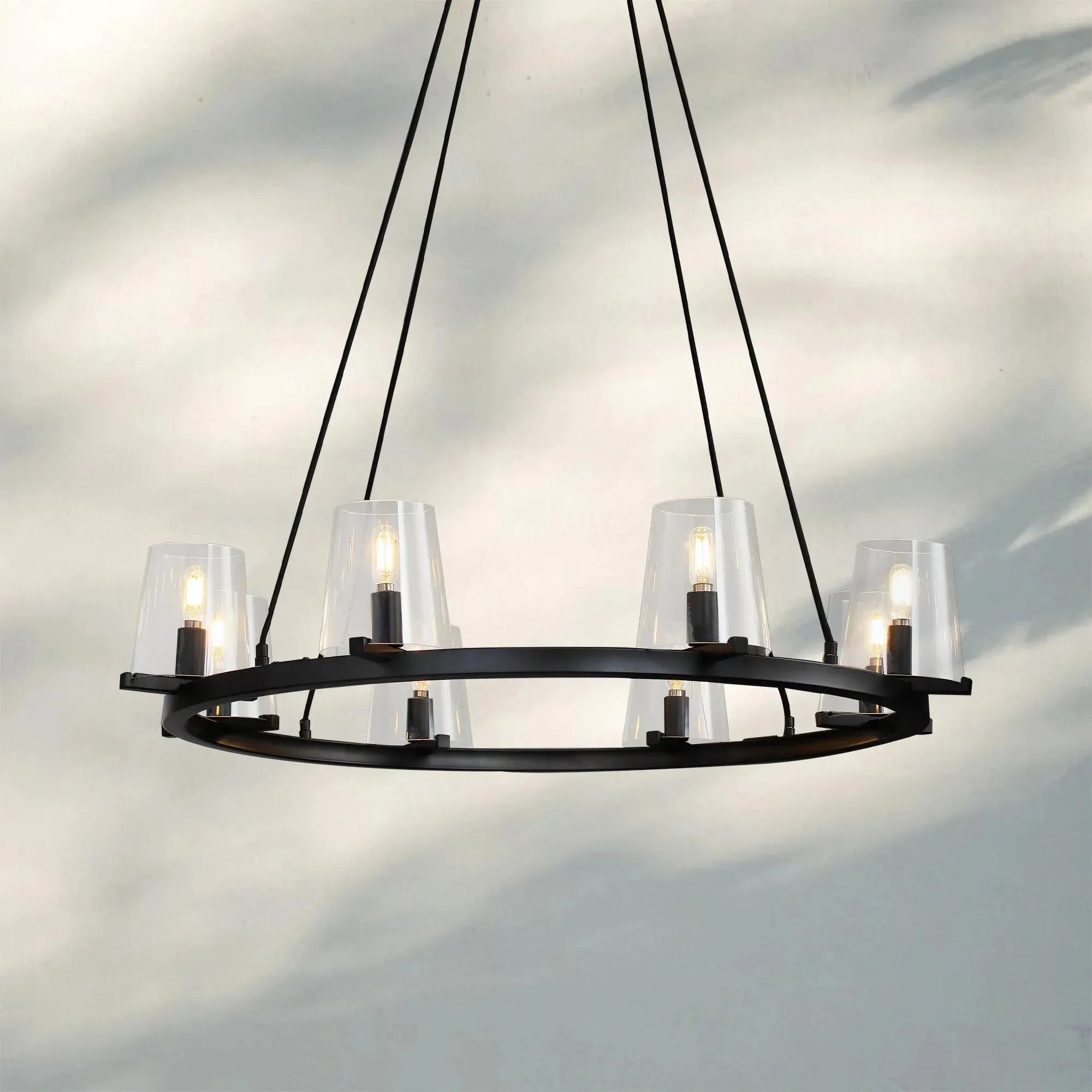 Pauilla Modern Clear Glass Round Chandelier 36'' 48‘’ 60‘’-Round 36" 8-Light-Matte Black-