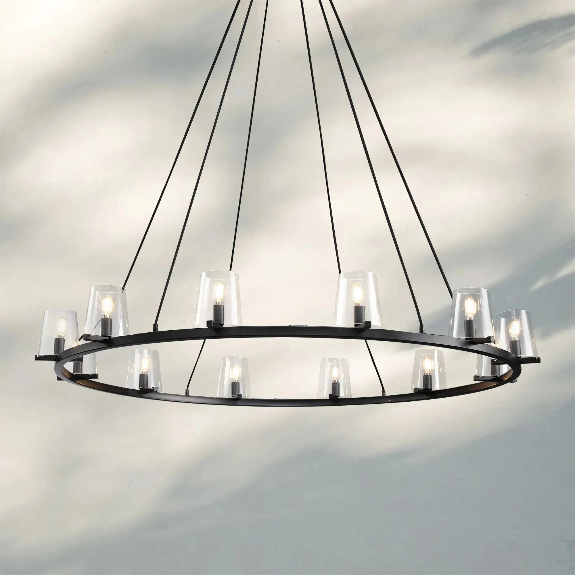 Pauilla Modern Clear Glass Round Chandelier 36'' 48‘’ 60‘’-Round 48" 12-Light-Matte Black-