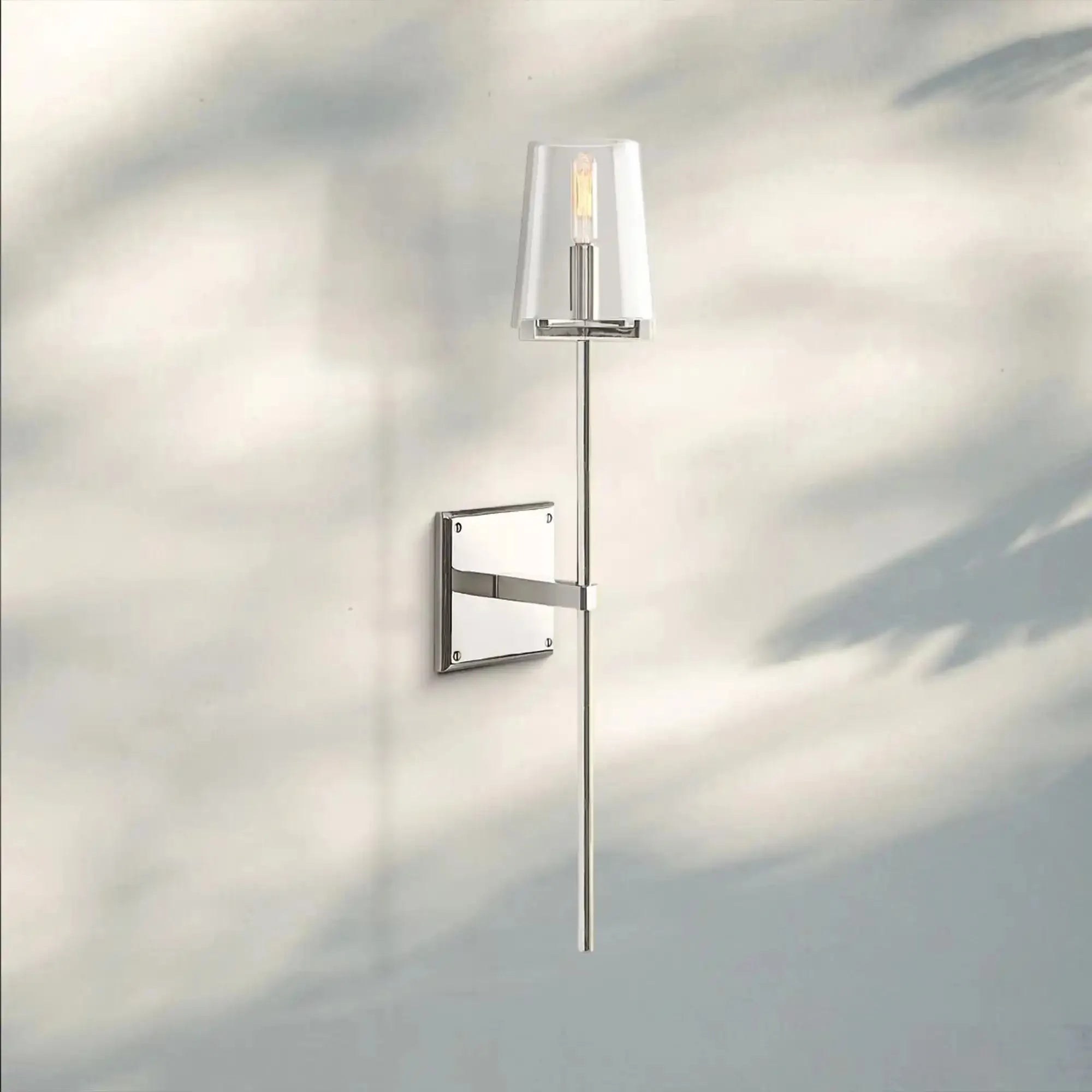 Pauilla Torch Clear Glass Sconce-Polished Nickel-