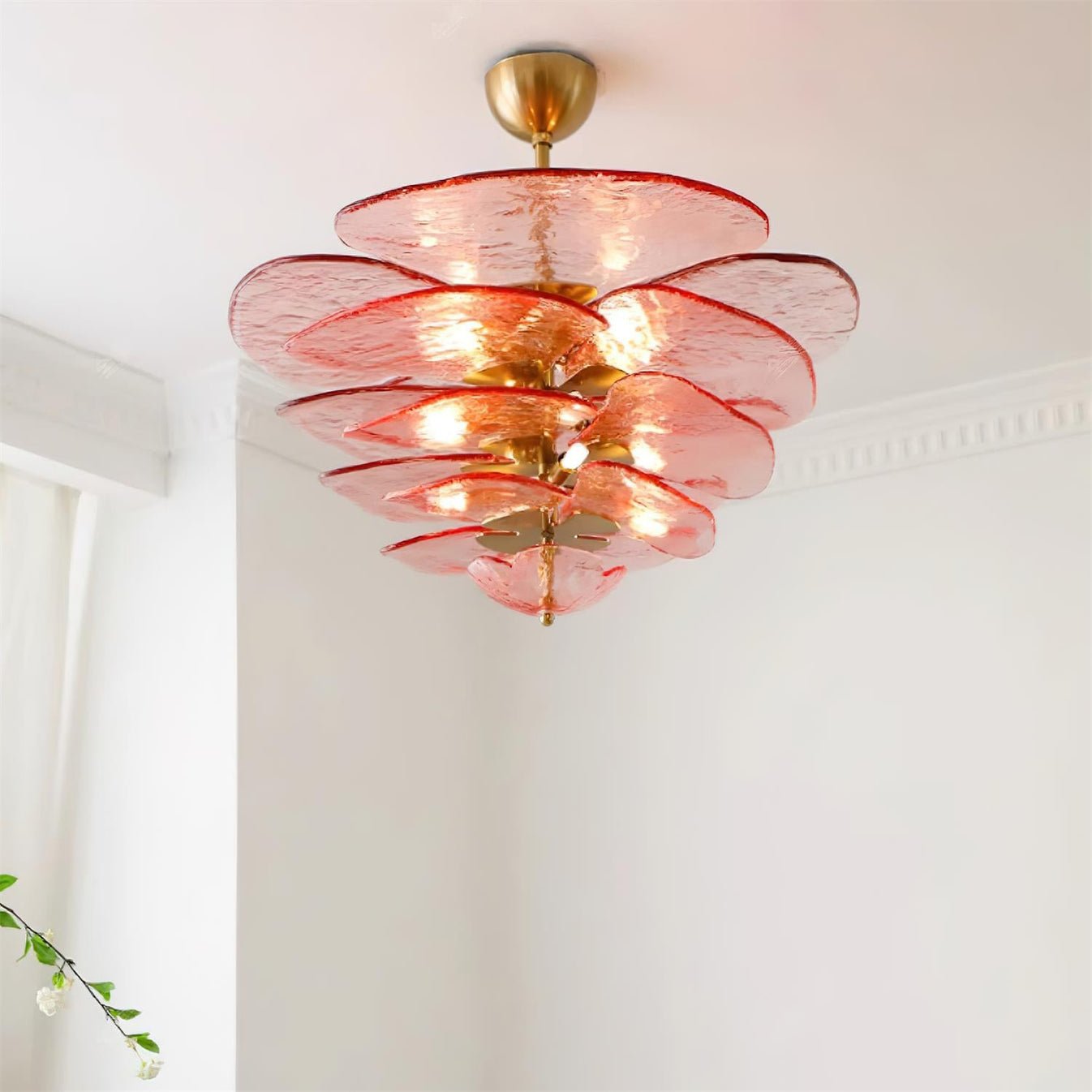 Petals Gold Murano Chandelier - 16-lights ∅ 31.5″ x H 17.7″Green & GoldBlushlighting