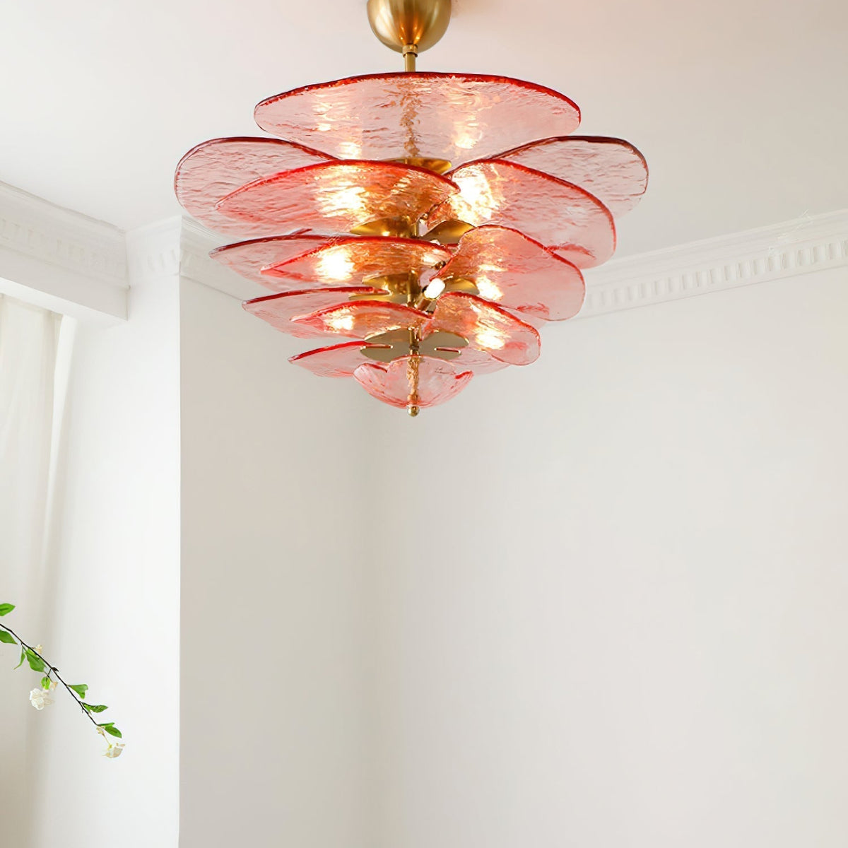 Petals Gold Murano Chandelier - 8-lights ∅ 21.6″ x H 8.6″Clear & GoldBlushlighting