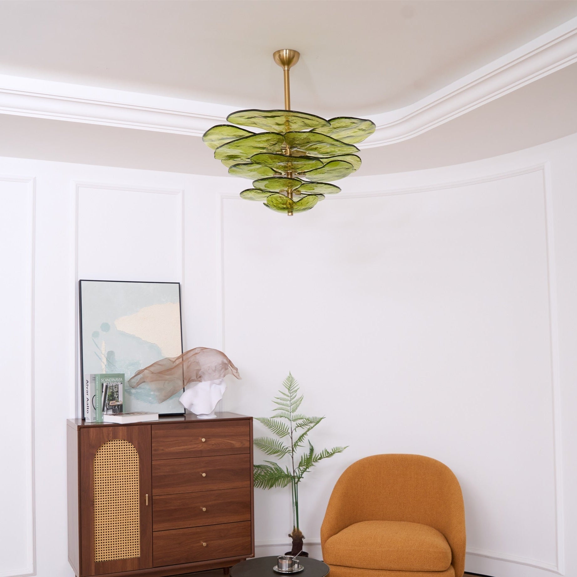 Petals Gold Murano Chandelier - 8-lights ∅ 21.6″ x H 8.6″Clear & GoldBlushlighting