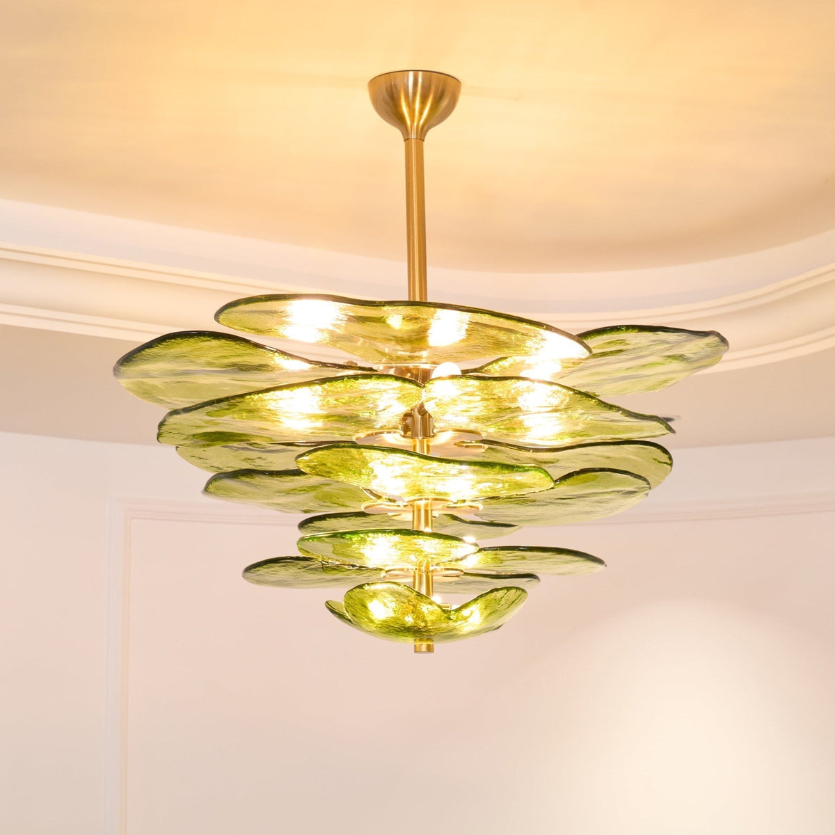 Petals Gold Murano Chandelier - 16-lights ∅ 31.5″ x H 17.7″Green & GoldBlushlighting
