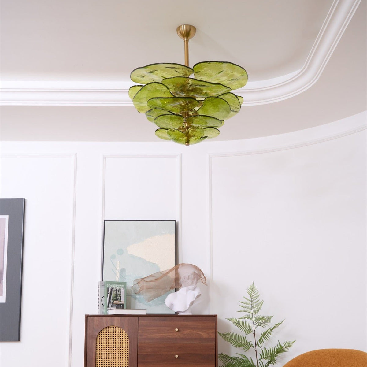 Petals Gold Murano Chandelier - 8-lights ∅ 21.6″ x H 8.6″Clear & GoldBlushlighting