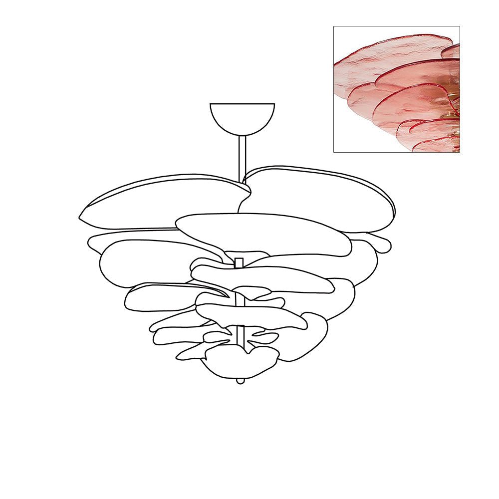 Petals Gold Murano Chandelier - 20-lights ∅ 39.4″ x H 21.7″Pink & GoldBlushlighting