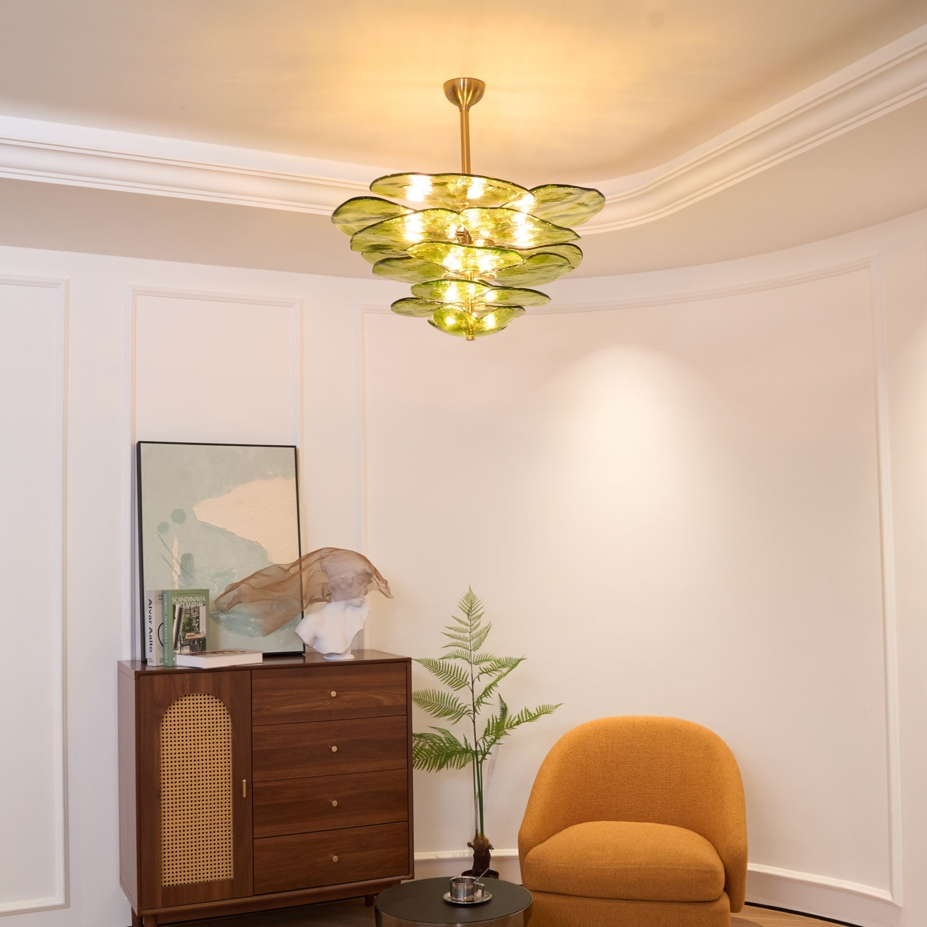 Petals Gold Murano Chandelier - 16-lights ∅ 31.5″ x H 17.7″Green & GoldBlushlighting
