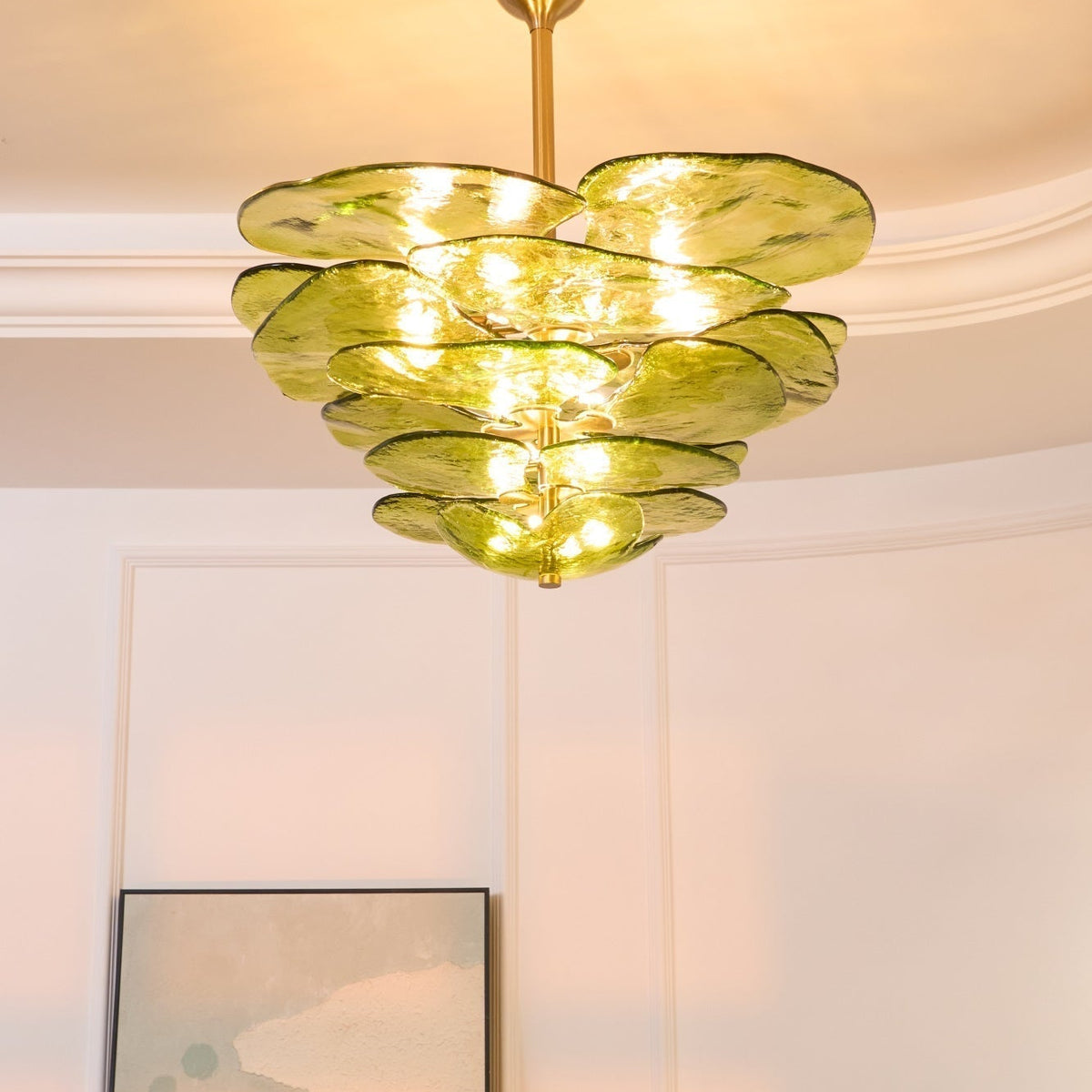 Petals Gold Murano Chandelier - 8-lights ∅ 21.6″ x H 8.6″Clear & GoldBlushlighting