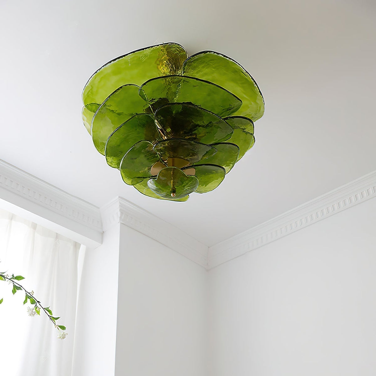 Petals Gold Murano Chandelier - 8-lights ∅ 21.6″ x H 8.6″Clear & GoldBlushlighting
