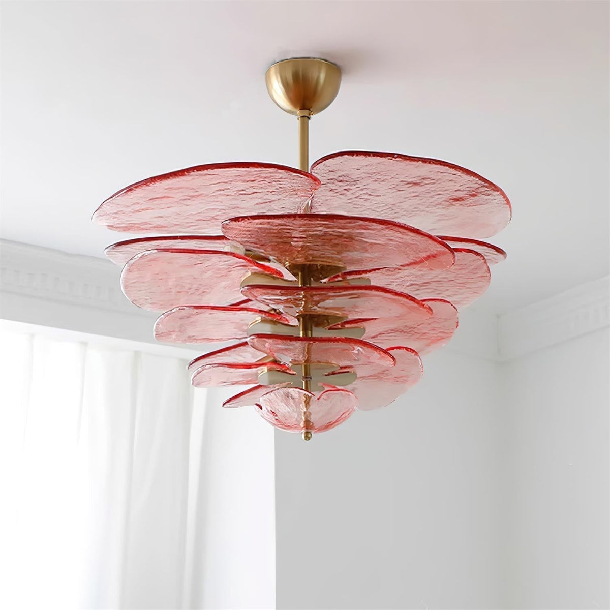 Petals Gold Murano Chandelier - 12-lights ∅ 26.3″ x H 11.4″Clear & GoldBlushlighting