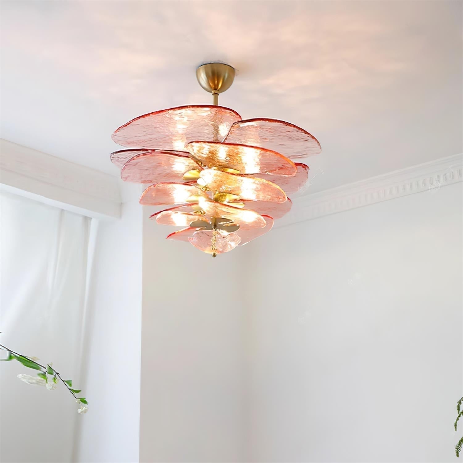 Petals Gold Murano Chandelier - 16-lights ∅ 31.5″ x H 17.7″Green & GoldBlushlighting