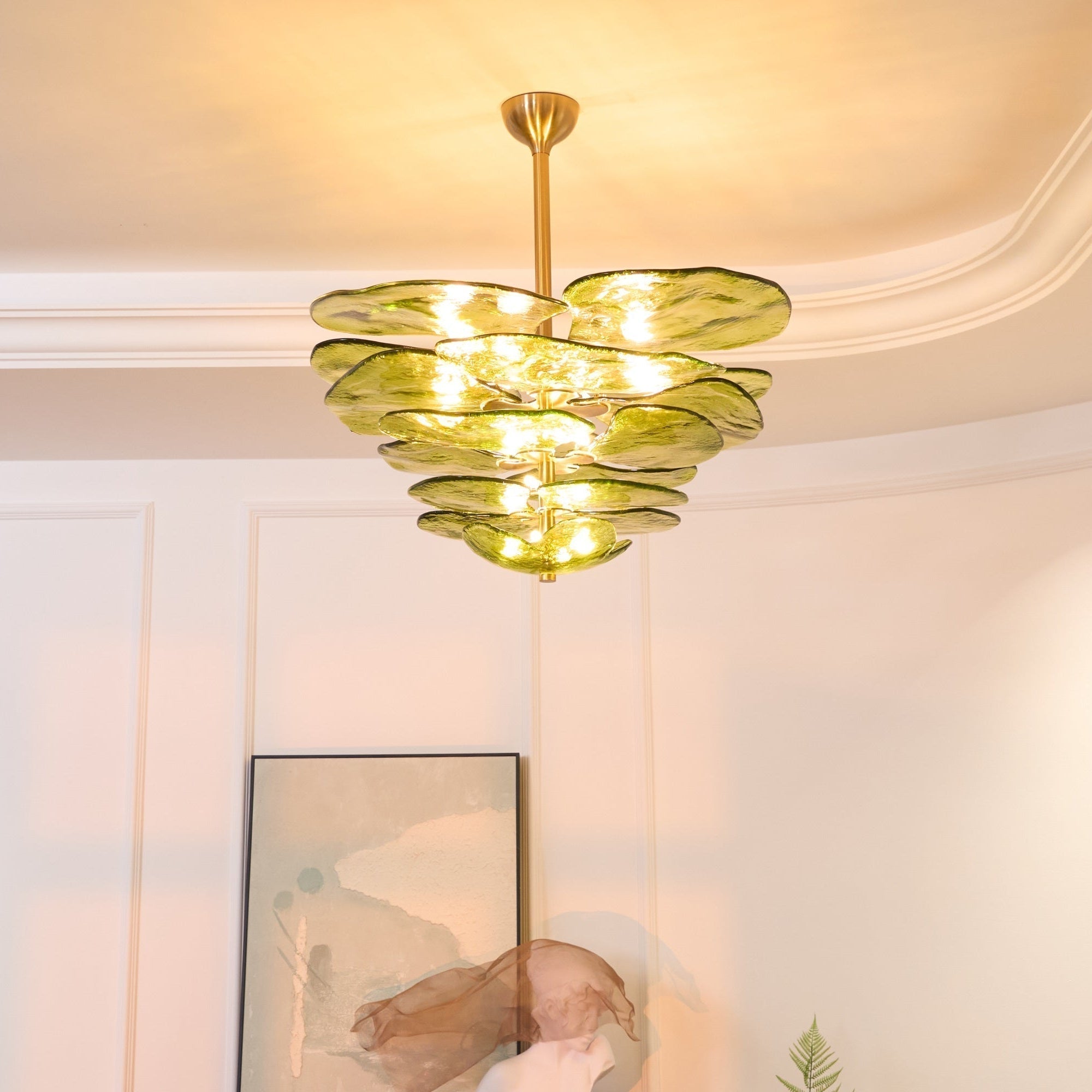 Petals Gold Murano Chandelier - 16-lights ∅ 31.5″ x H 17.7″Green & GoldBlushlighting
