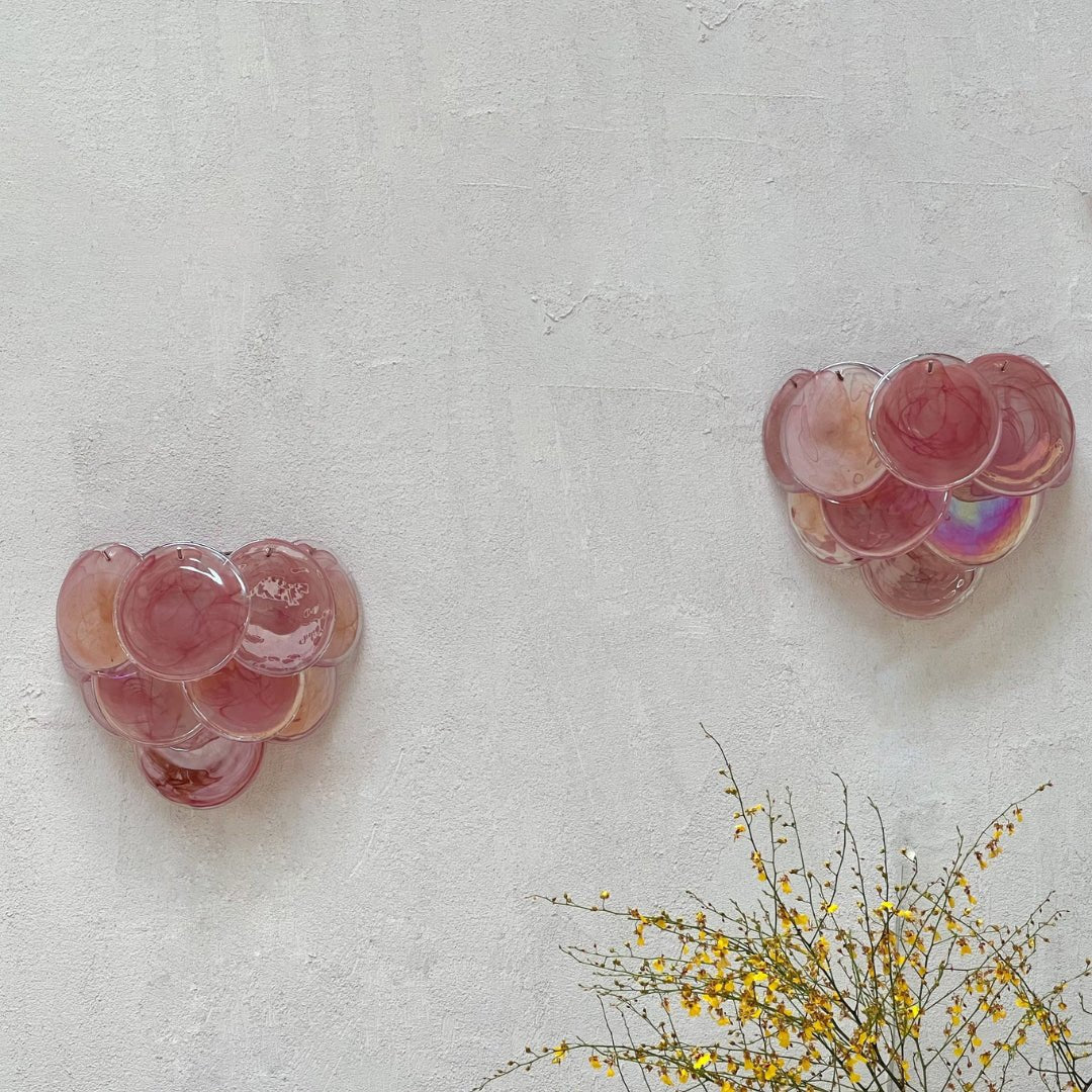 Pink Vintage Murano Glass Wall Lamp - Dia 13.4″(34cm) x H 11″(28cm) Set Of 2PinkBlushlighting