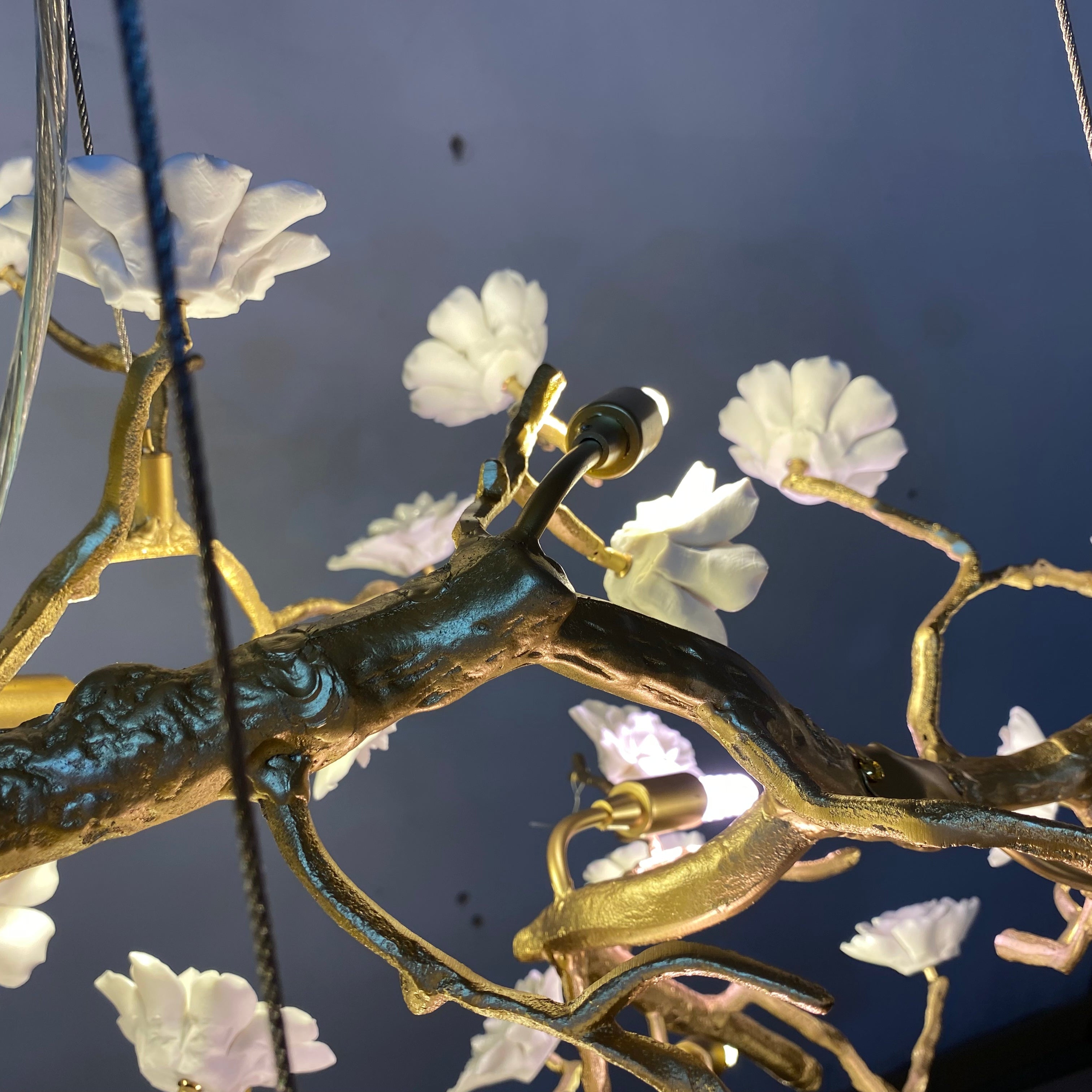 Post-Modern Art Brass and Ceramics Flower Pendant Branch Chandelier for Living/Dining Room-Chandeliers-Blushlighting