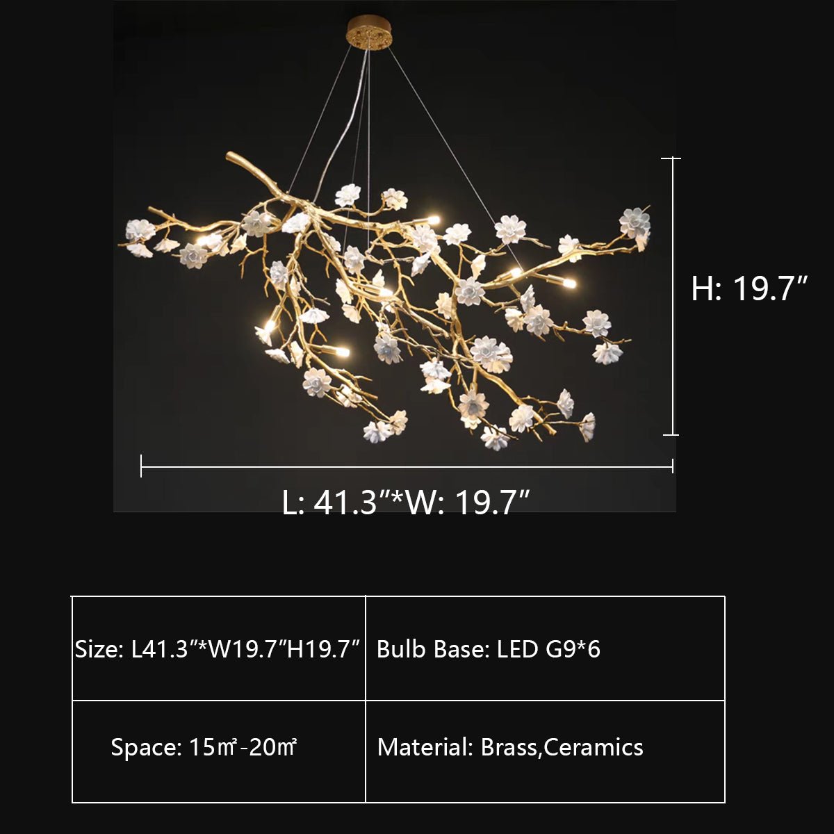 Post - Modern Art Brass and Ceramics Flower Pendant Branch Chandelier for Living/Dining Room - L49.2"*W19.7"*H21.7"Warm LightBlushlighting