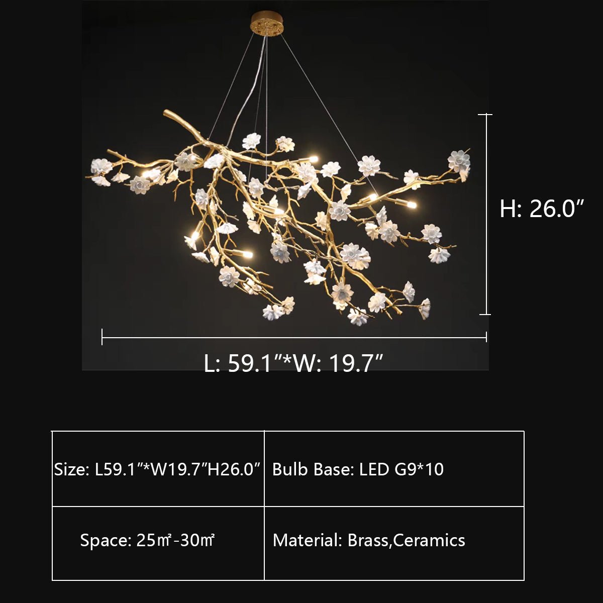 Post - Modern Art Brass and Ceramics Flower Pendant Branch Chandelier for Living/Dining Room - L49.2"*W19.7"*H21.7"Warm LightBlushlighting