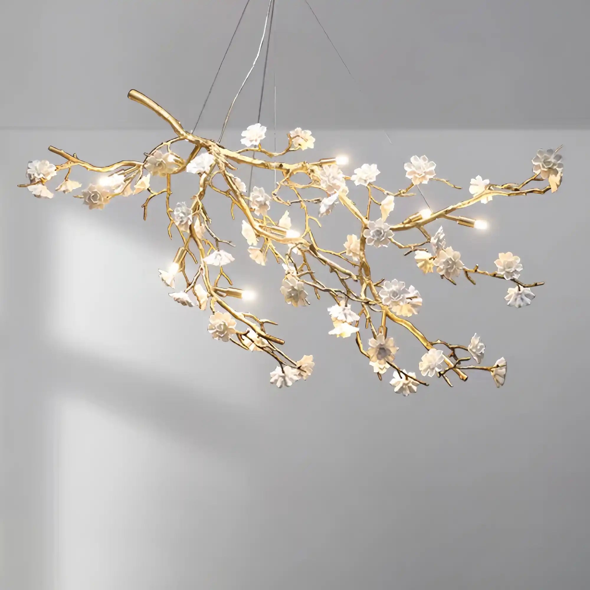 Post - Modern Art Brass and Ceramics Flower Pendant Branch Chandelier for Living/Dining Room - L49.2"*W19.7"*H21.7"Warm LightBlushlighting
