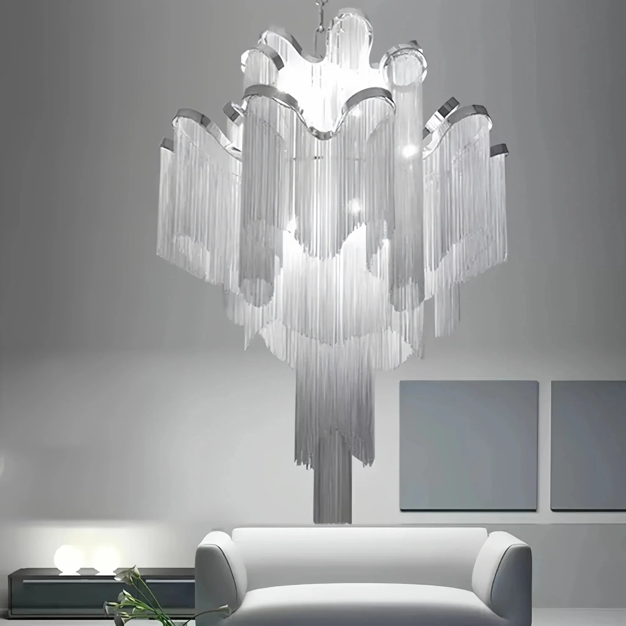 Post - Modern Extra Large Stainless Steel Long Tassel Chandelier - D39.4"*H39.4"SilverWhite LightBlushlighting