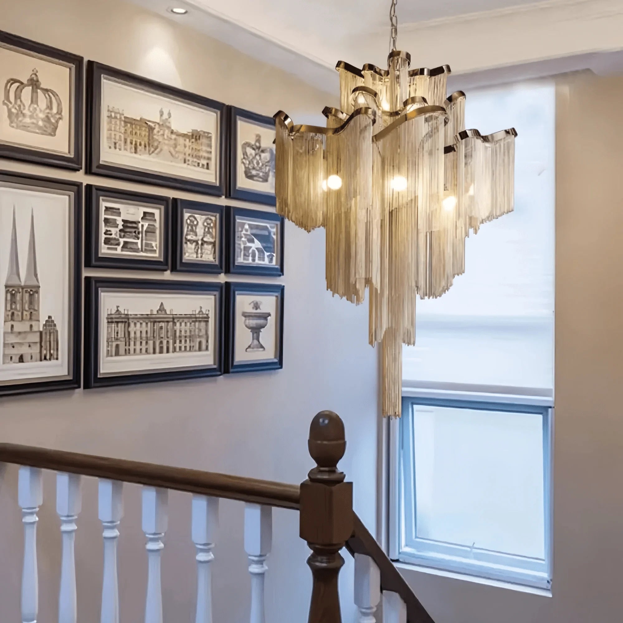 Post - Modern Extra Large Stainless Steel Long Tassel Chandelier - D39.4"*H39.4"SilverDimmable Warm LightBlushlighting