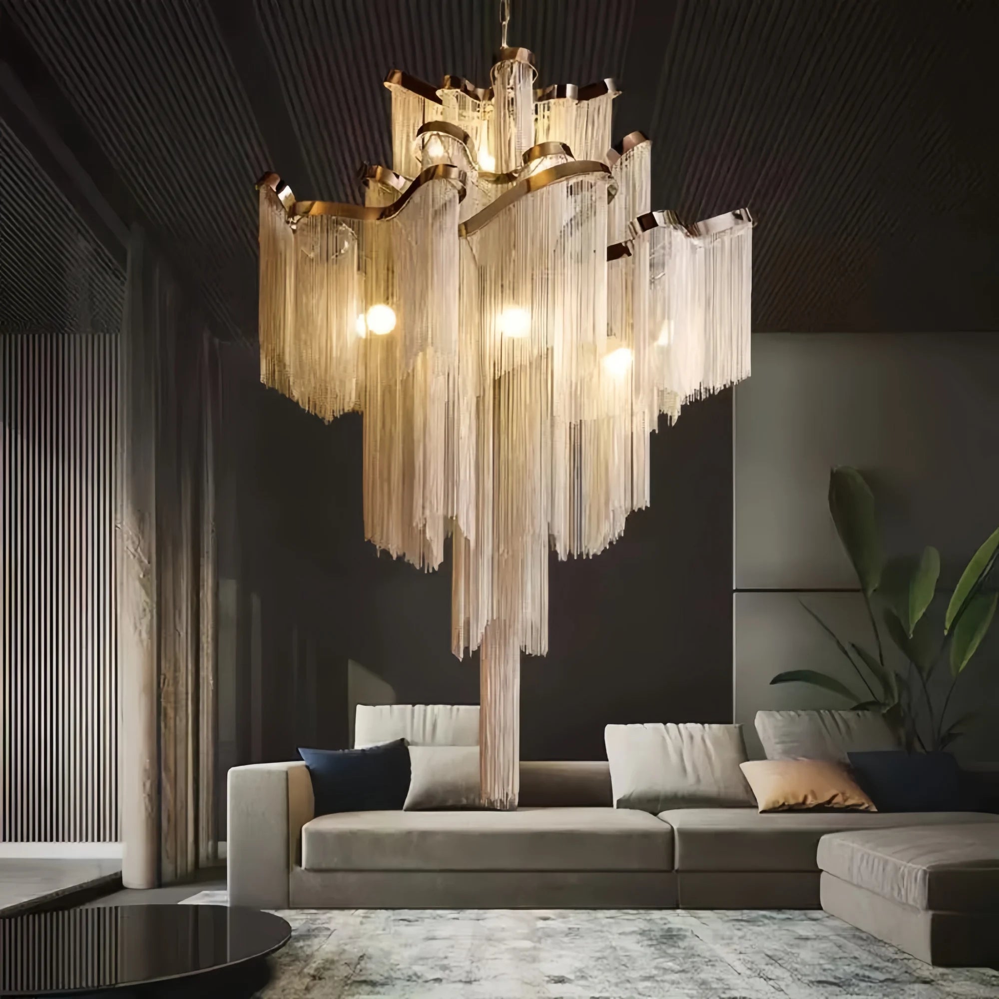 Post - Modern Extra Large Stainless Steel Long Tassel Chandelier - Blushlighting