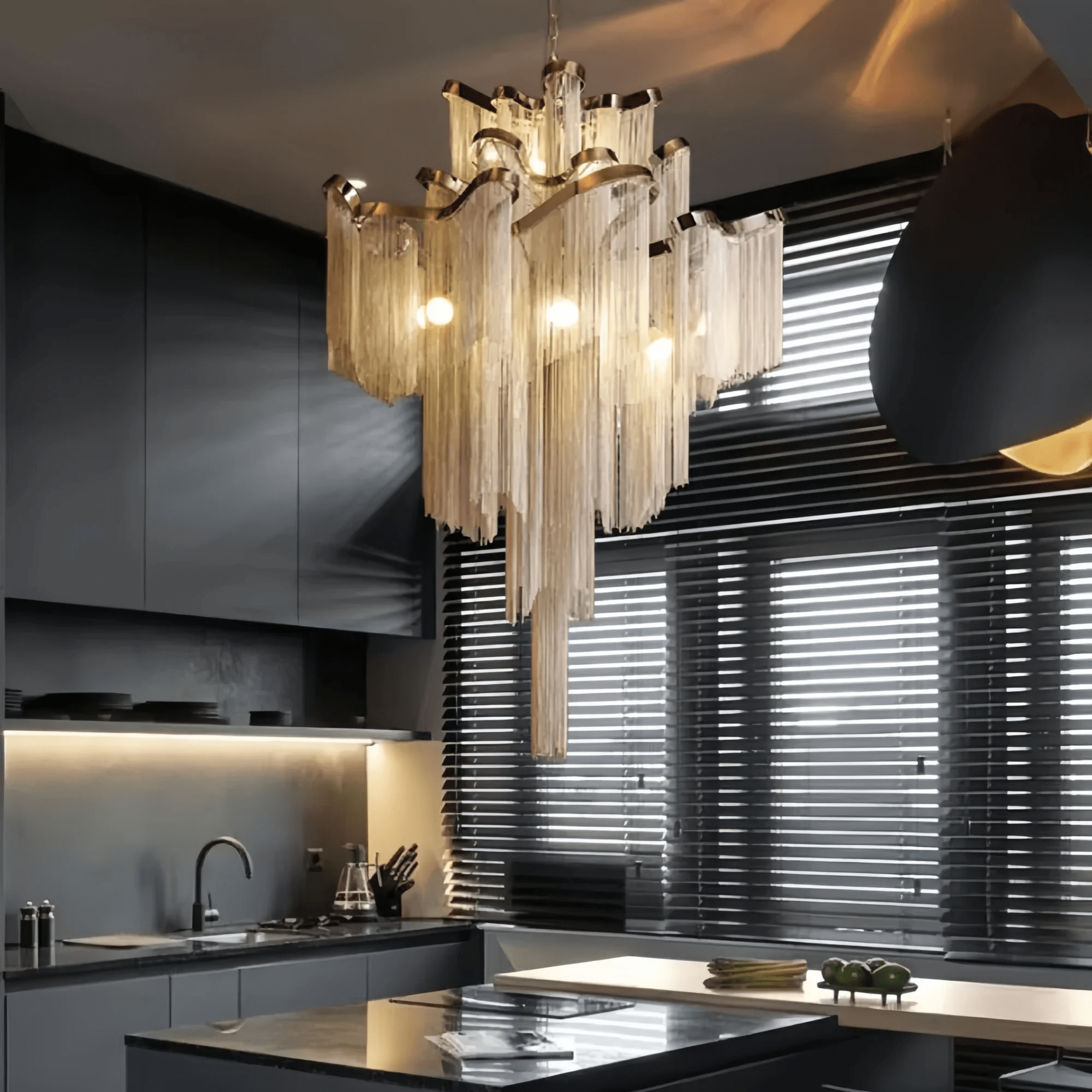 Post - Modern Extra Large Stainless Steel Long Tassel Chandelier - Blushlighting