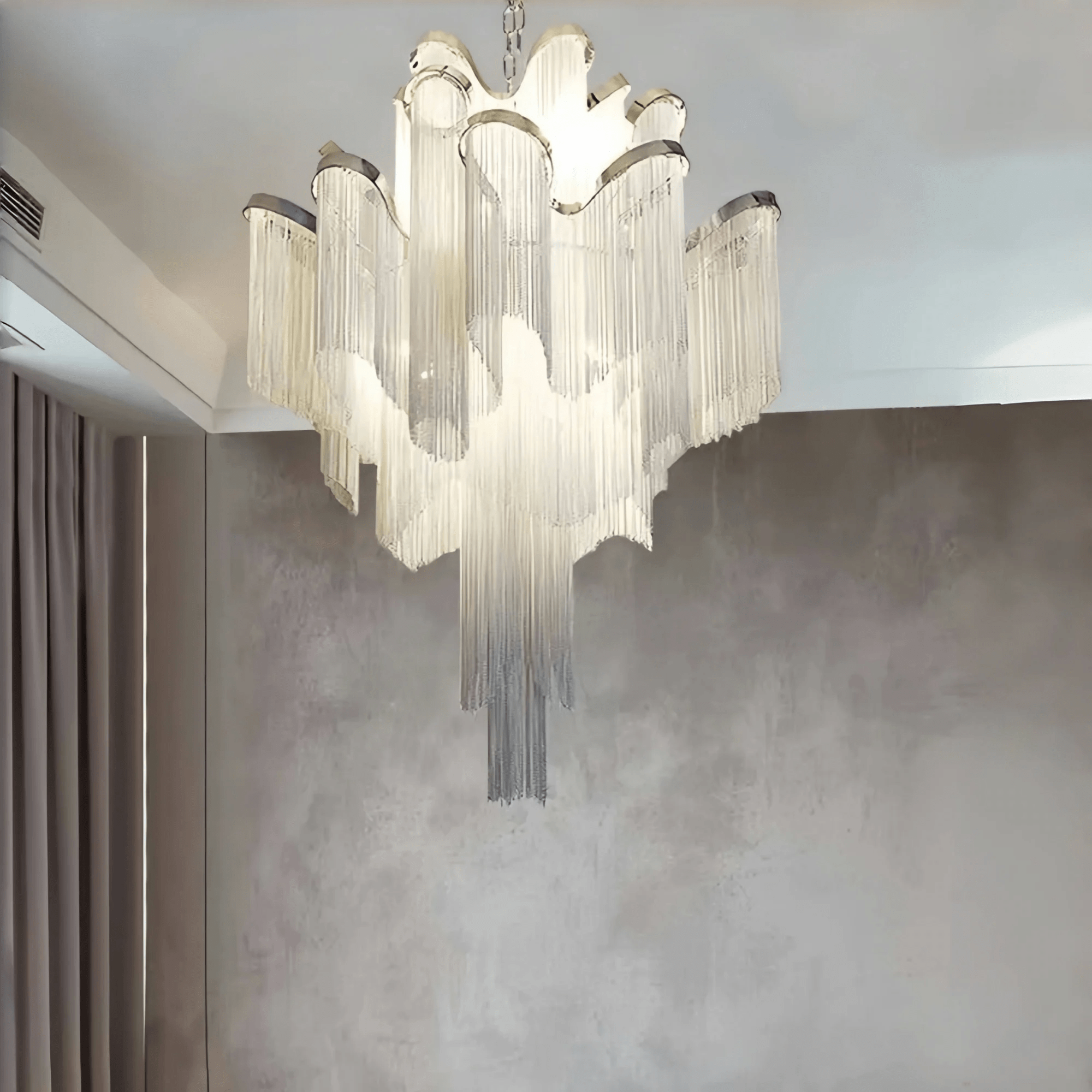 Post - Modern Extra Large Stainless Steel Long Tassel Chandelier - Blushlighting