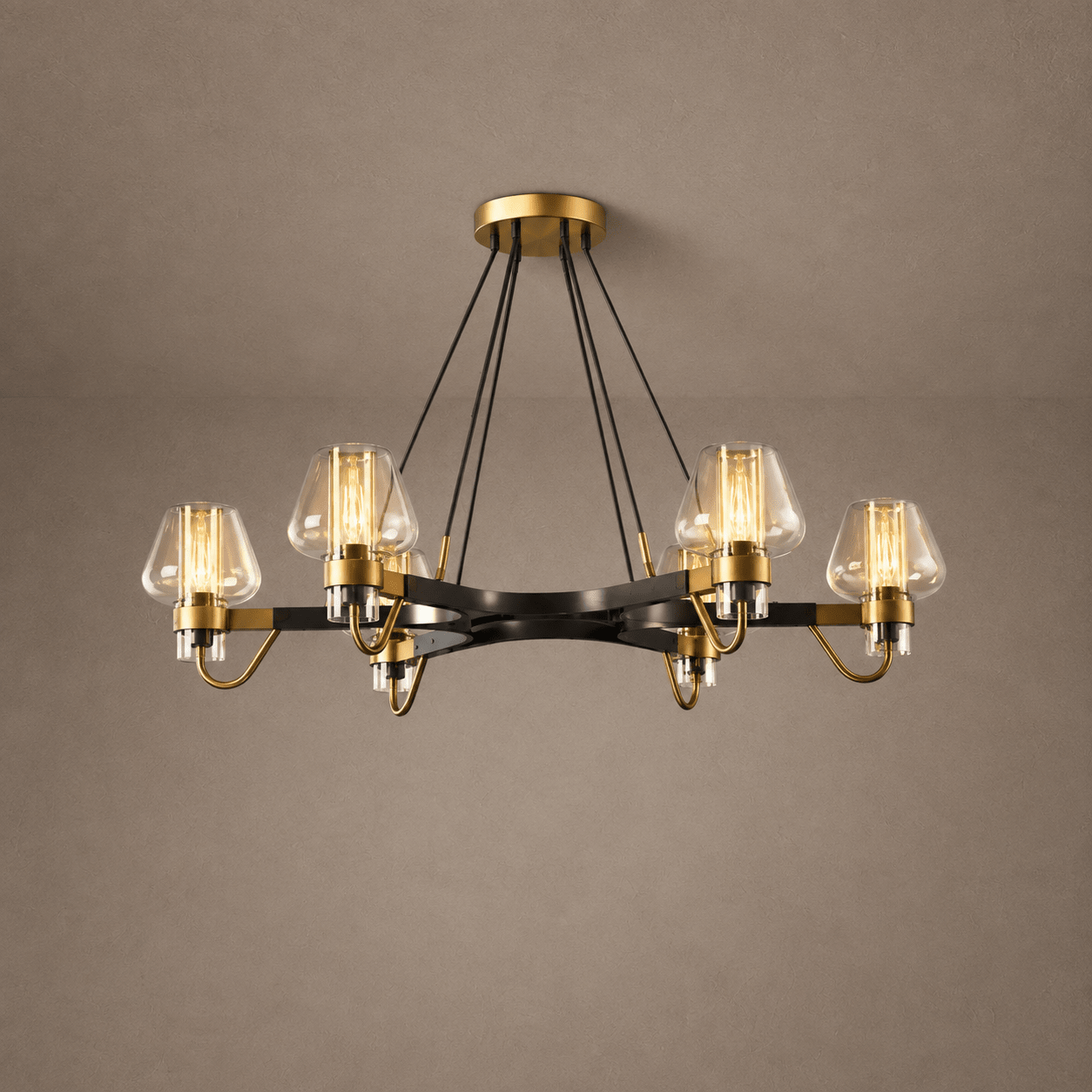 Post-modern Light Luxury Full Brass Chandelier for Living Room/Bedroom - 6 Lights: D35.8"*H8.7"/15kgClearWarm LightBlushlighting