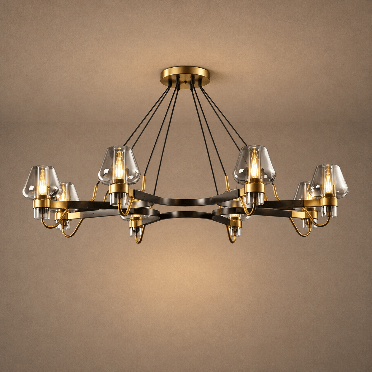 Post-modern Light Luxury Full Brass Chandelier for Living Room/Bedroom - 8 Lights: D39.4"*H8.7"Smoky GreyWarm LightBlushlighting