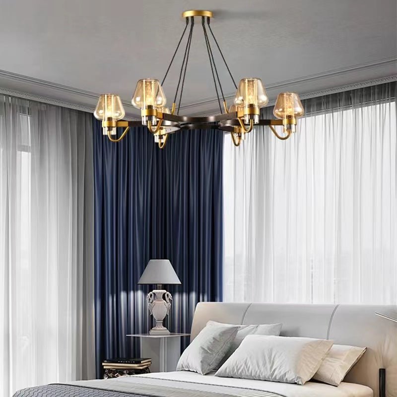 Post - modern Light Luxury Full Brass Chandelier for Living Room/Bedroom - 6 Lights: D35.8"*H8.7"/15kgClearWhite LightBlushlighting