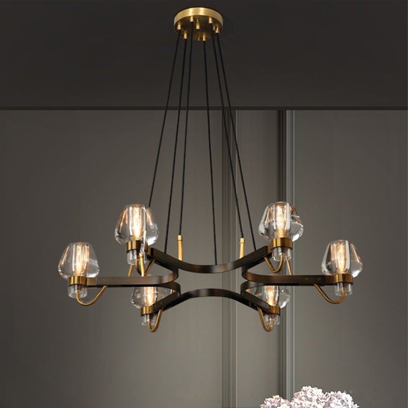 Post - modern Light Luxury Full Brass Chandelier for Living Room/Bedroom - 6 Lights: D35.8"*H8.7"/15kgClearWarm LightBlushlighting