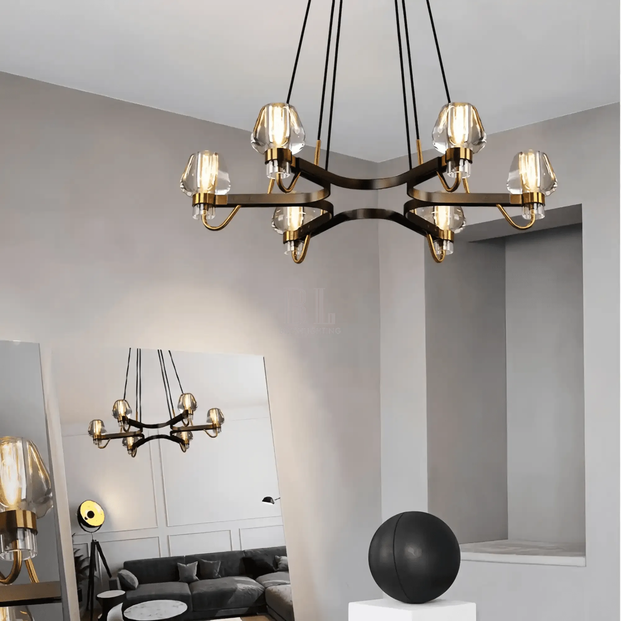 Post - modern Light Luxury Full Brass Chandelier for Living Room/Bedroom - 6 Lights: D35.8"*H8.7"/15kgSmoky GreyWarm LightBlushlighting