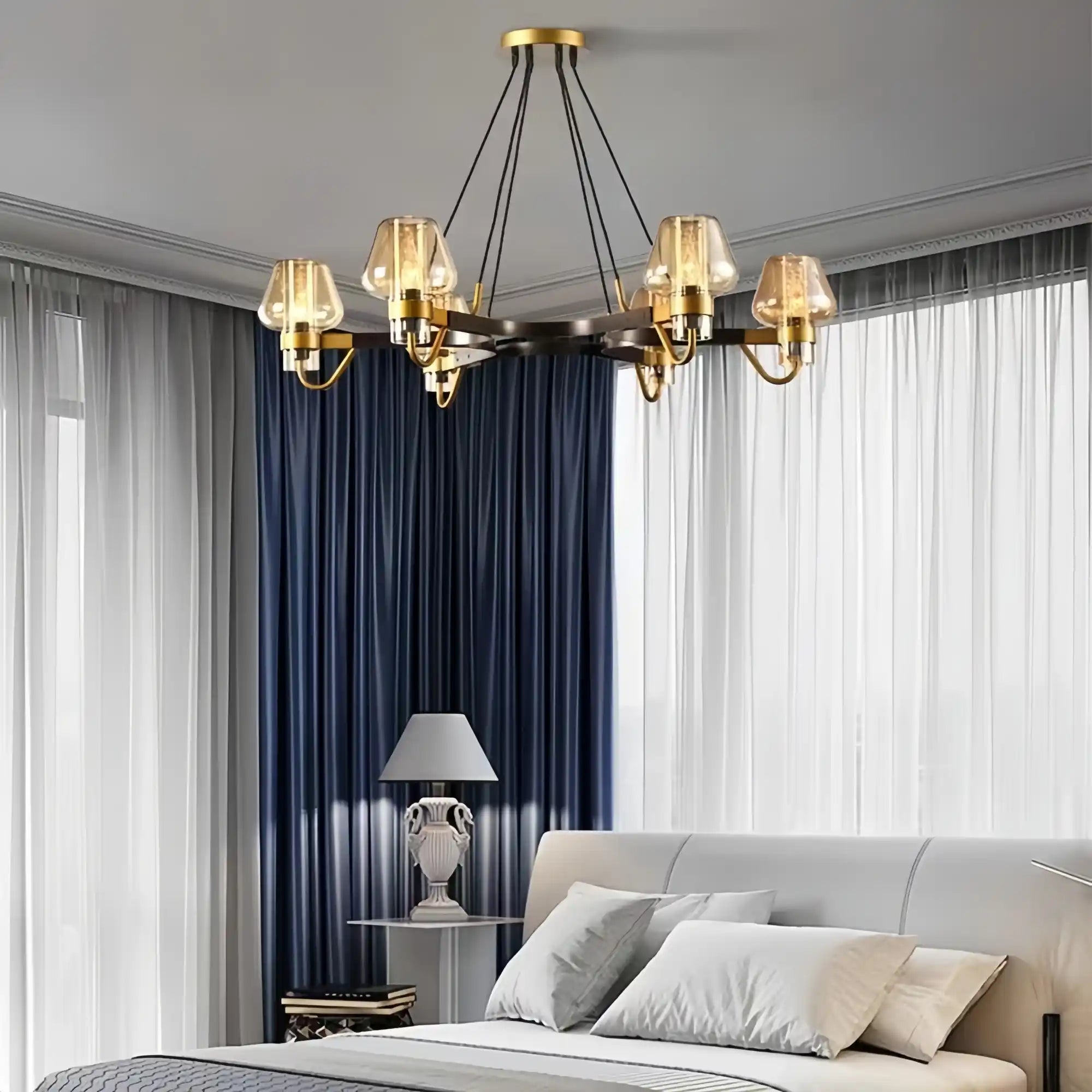 Post - modern Light Luxury Full Brass Chandelier for Living Room/Bedroom - 6 Lights: D30.7"*H8.7"/12kgSmoky GreyWarm LightBlushlighting