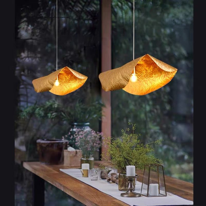Postmodern Withered Leaf Parlor Pendant Lighting Fixture in Brass - Style A/Two curved edges/L17.7"*W11.02"*H7.08"Warm LightBlushlighting