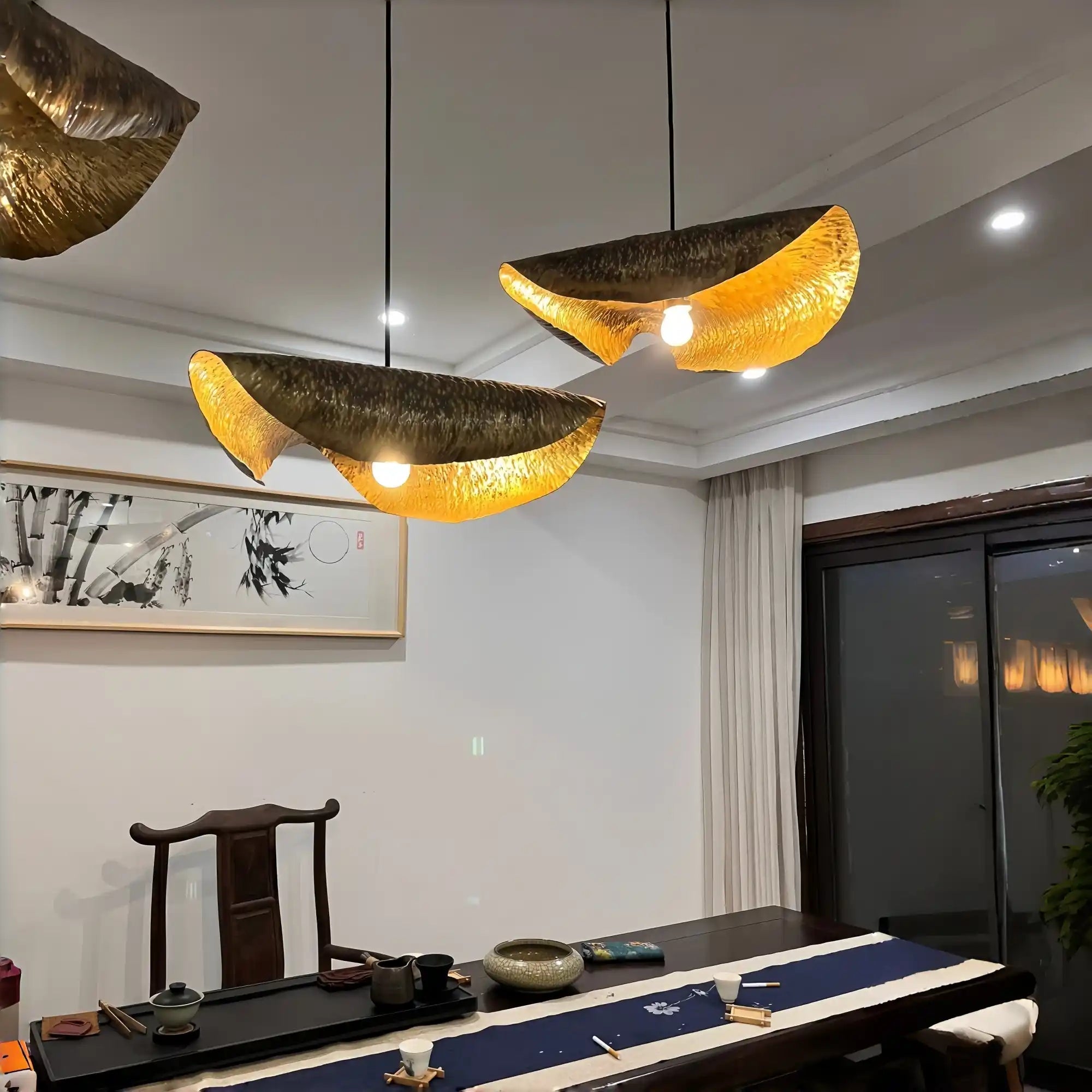Postmodern Withered Leaf Parlor Pendant Lighting Fixture in Brass - Style A/Two curved edges/L17.7"*W11.02"*H7.08"Warm LightBlushlighting