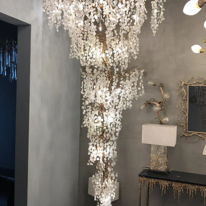 Modern Unique Artistic Flower Brass Branch Semi-flush Mount Chandelier for Living Room/ Hallway/ Entryway/ Staircase-Chandeliers-Blushlighting