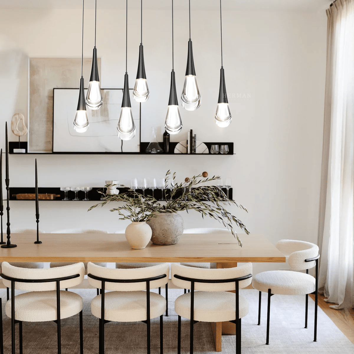 Rain 7 - Light Linear Chandelier Pendant For Living room Family room Dining Room Bedroom - BlackBlushlighting
