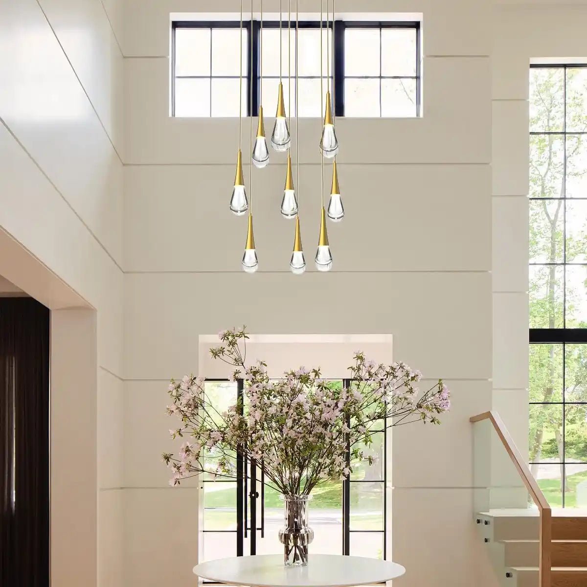 Rain 9 - Light Square Chandelier Pendant For Living room Family room Dining Room Bedroom - GoldBlushlighting