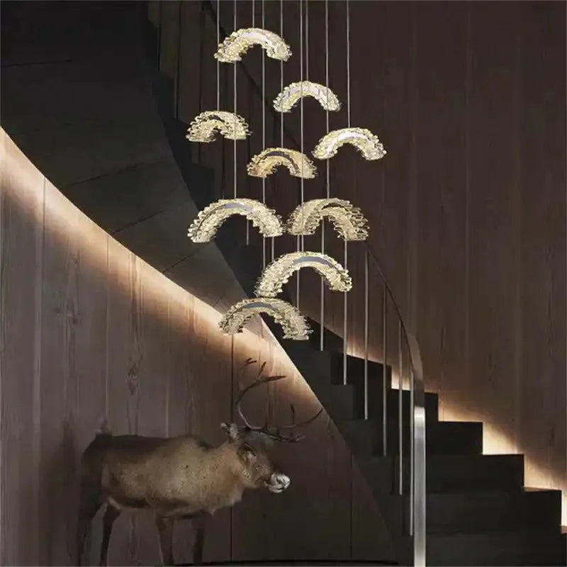 Rainbow Modern Rock Crystal Staircase Chandelier - Blushlighting