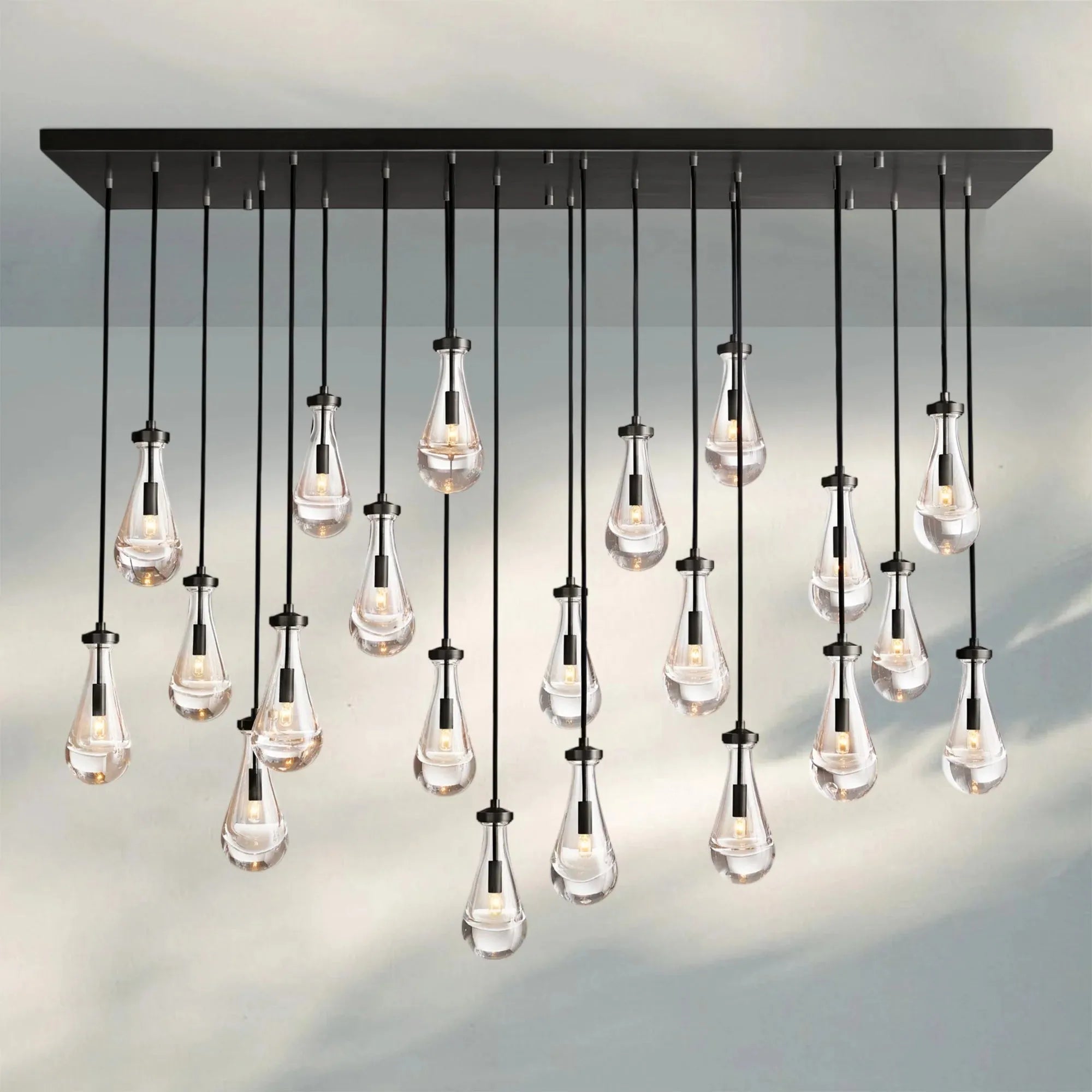 Raindrop Glass Linear Chandelier 54'' 72''-72‘’-Bronze-