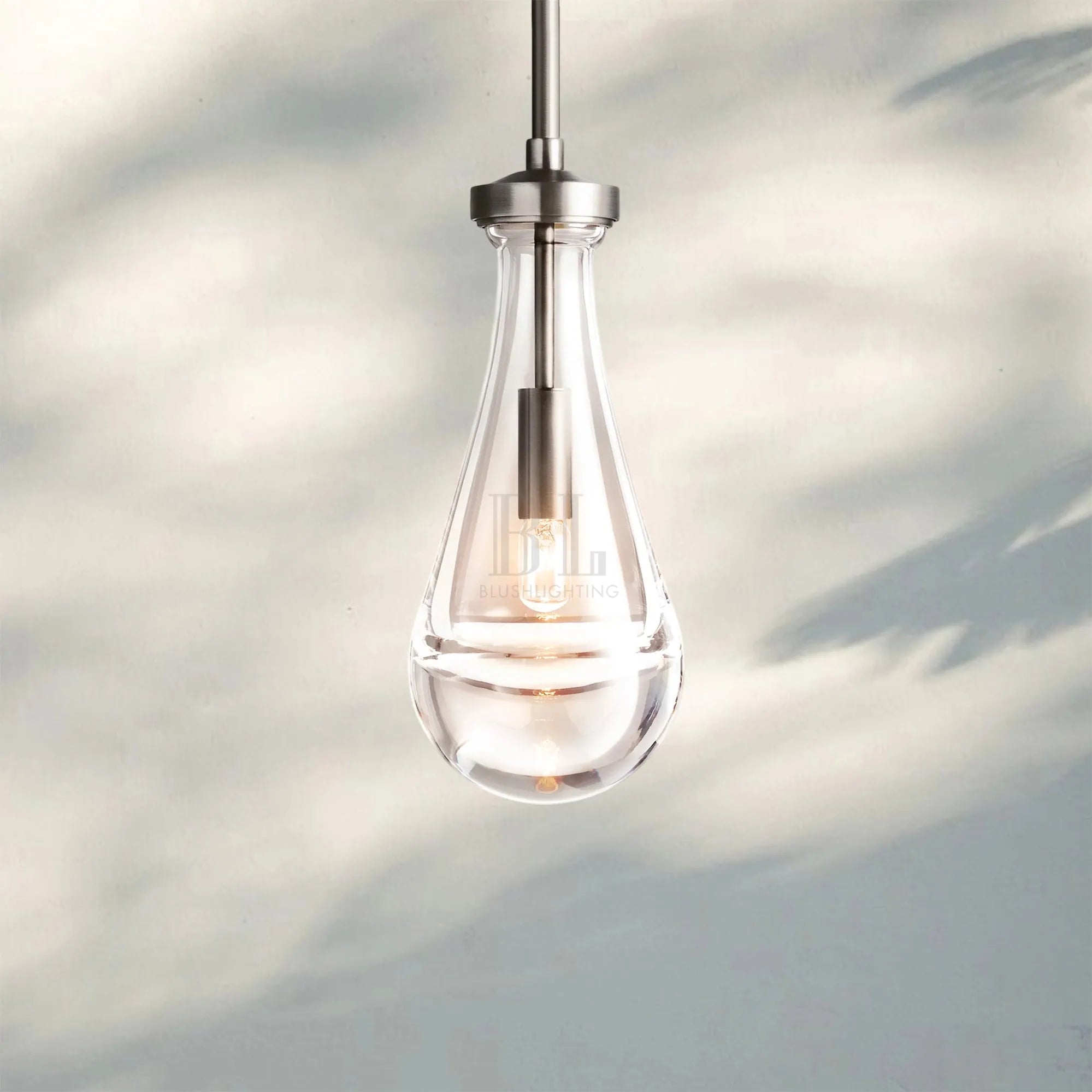 Raindrop Pendant Rod & Cord-Pendant Light For Bedroom,Pendant Light For dining room-Satin Nickel-Rod-Blushlighting